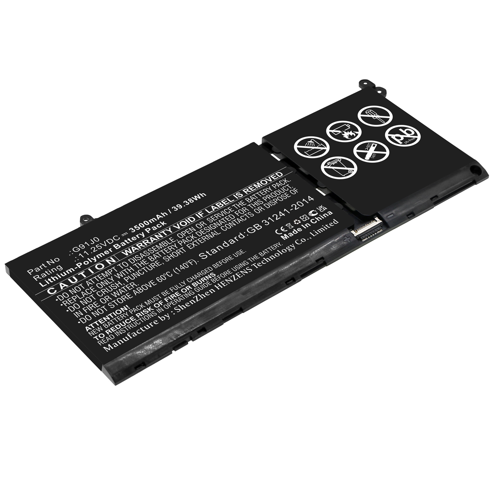 Synergy Digital Laptop Battery, Compatible with DELL G91J0 Laptop Battery (Li-Pol, 11.25V, 3500mAh)