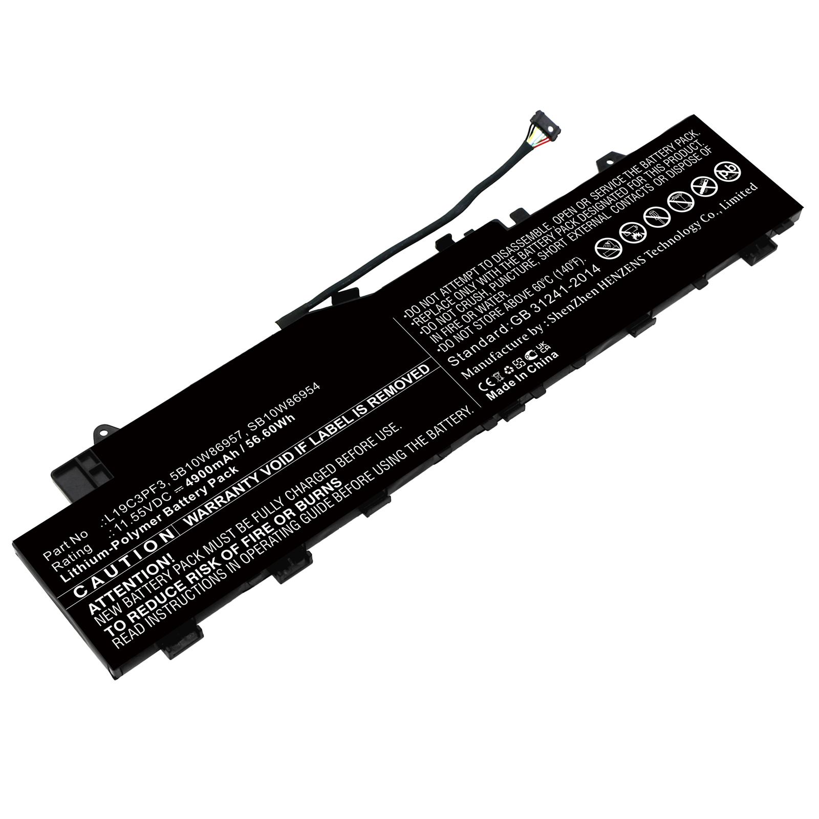 Synergy Digital Laptop Battery, Compatible with Lenovo 5B10W86957 Laptop Battery (Li-Pol, 11.55V, 4900mAh)