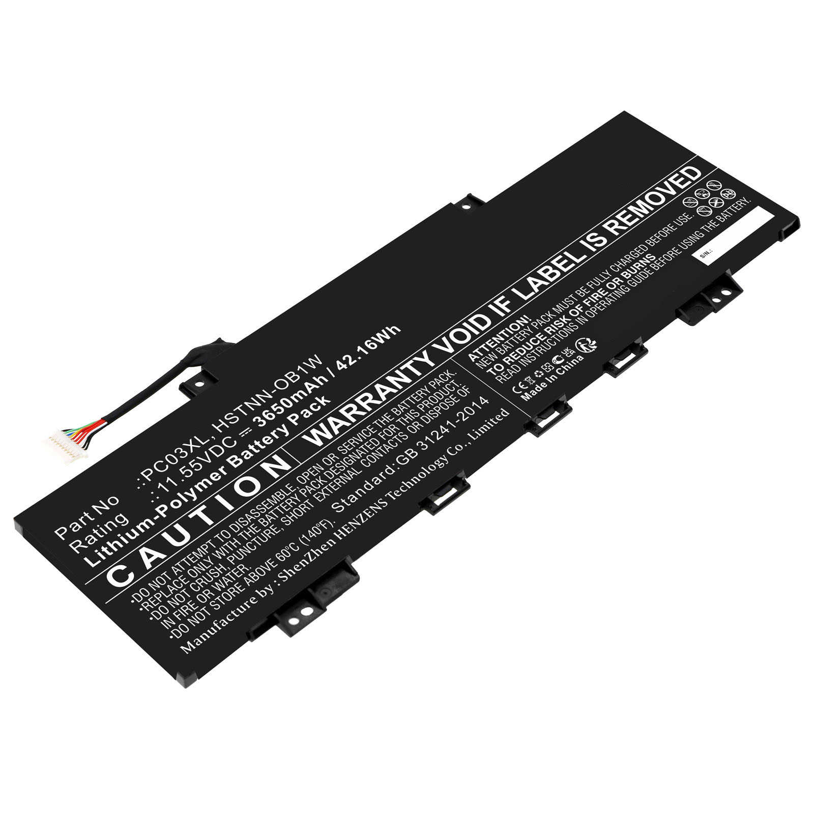 Synergy Digital Laptop Battery, Compatible with HP PC03XL Laptop Battery (Li-Pol, 11.55V, 3650mAh)