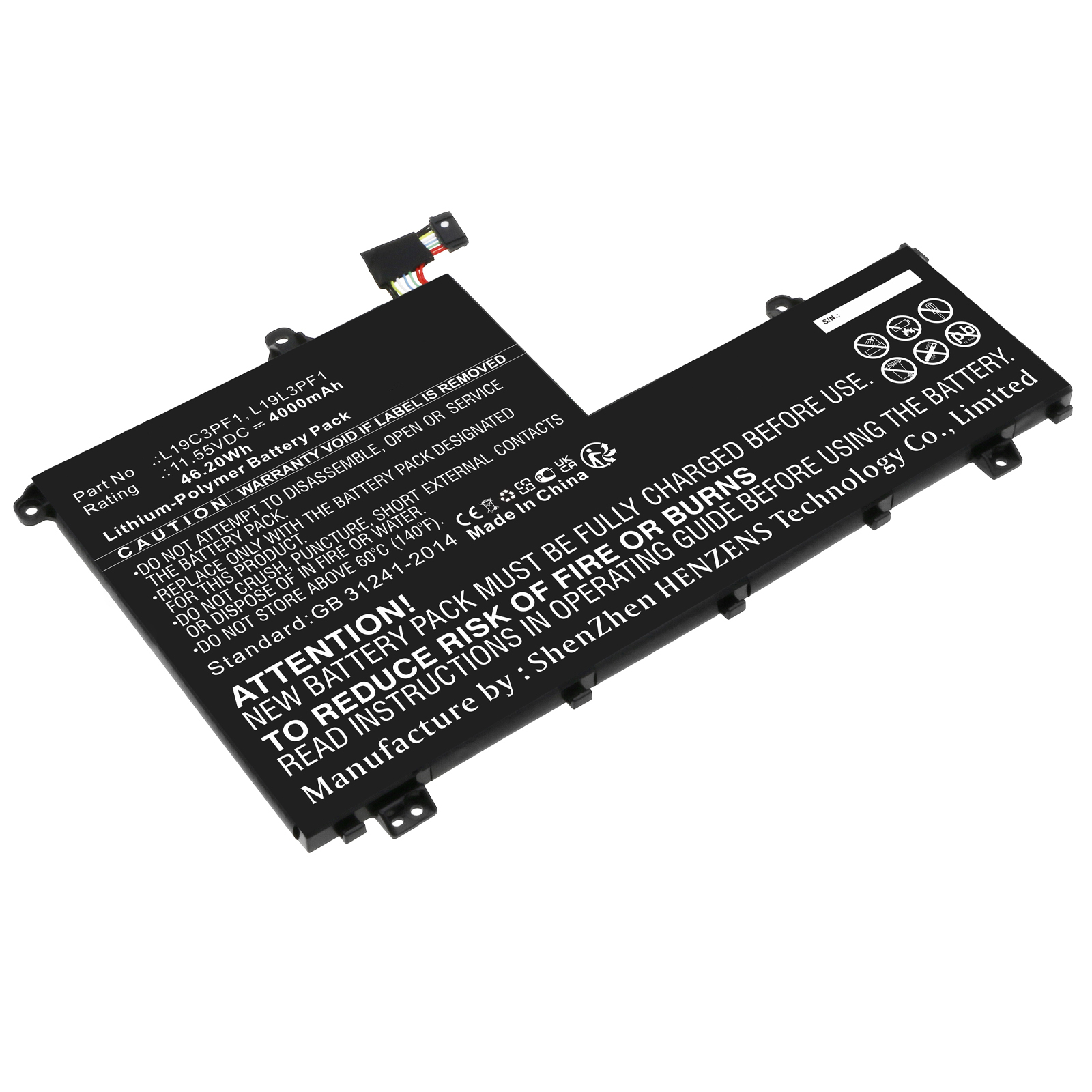 Synergy Digital Laptop Battery, Compatible with Lenovo L19C3PF1 Laptop Battery (Li-Pol, 11.55V, 4000mAh)