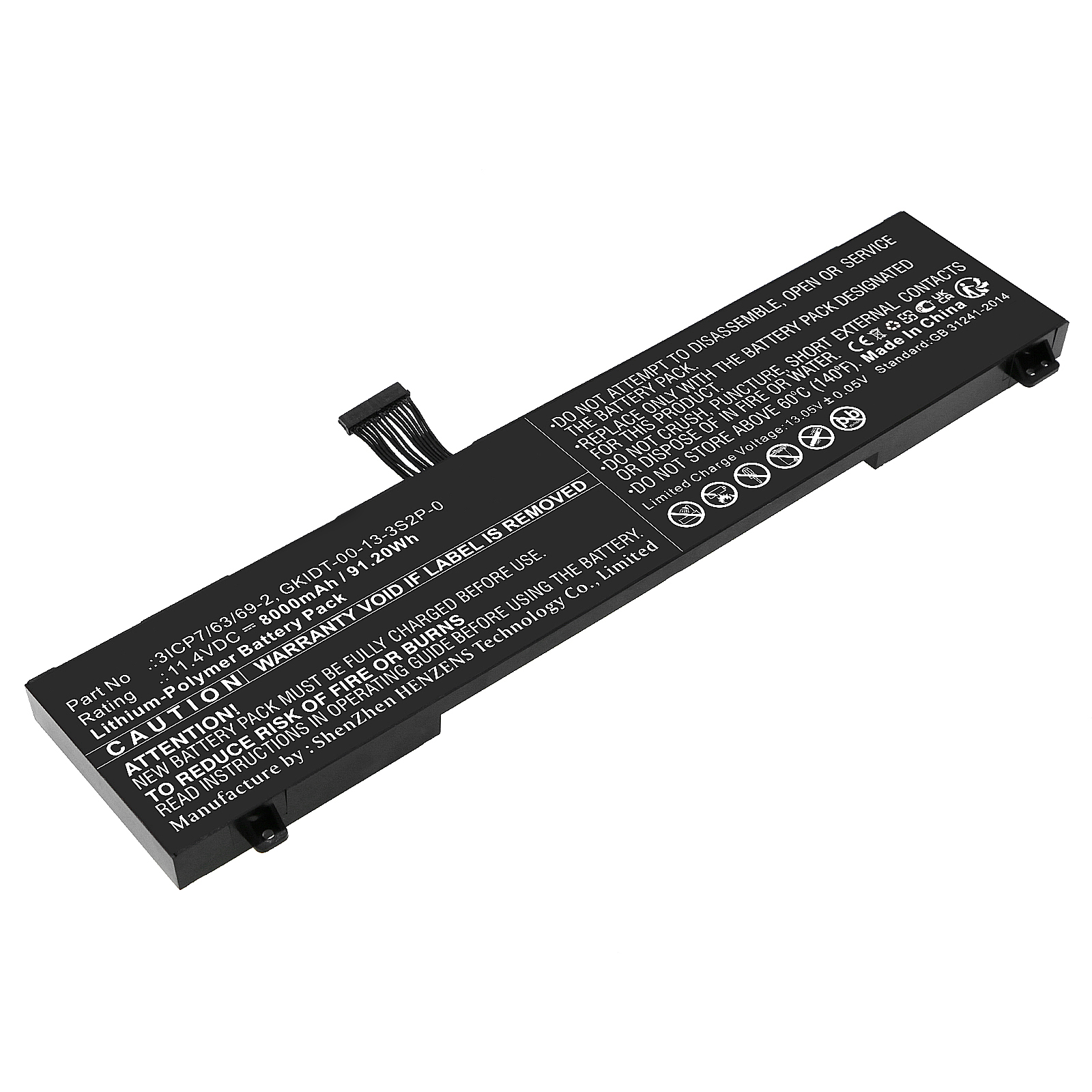 Synergy Digital Laptop Battery, Compatible with Schenker 3ICP7/63/69-2 Laptop Battery (Li-Pol, 11.4V, 8000mAh)
