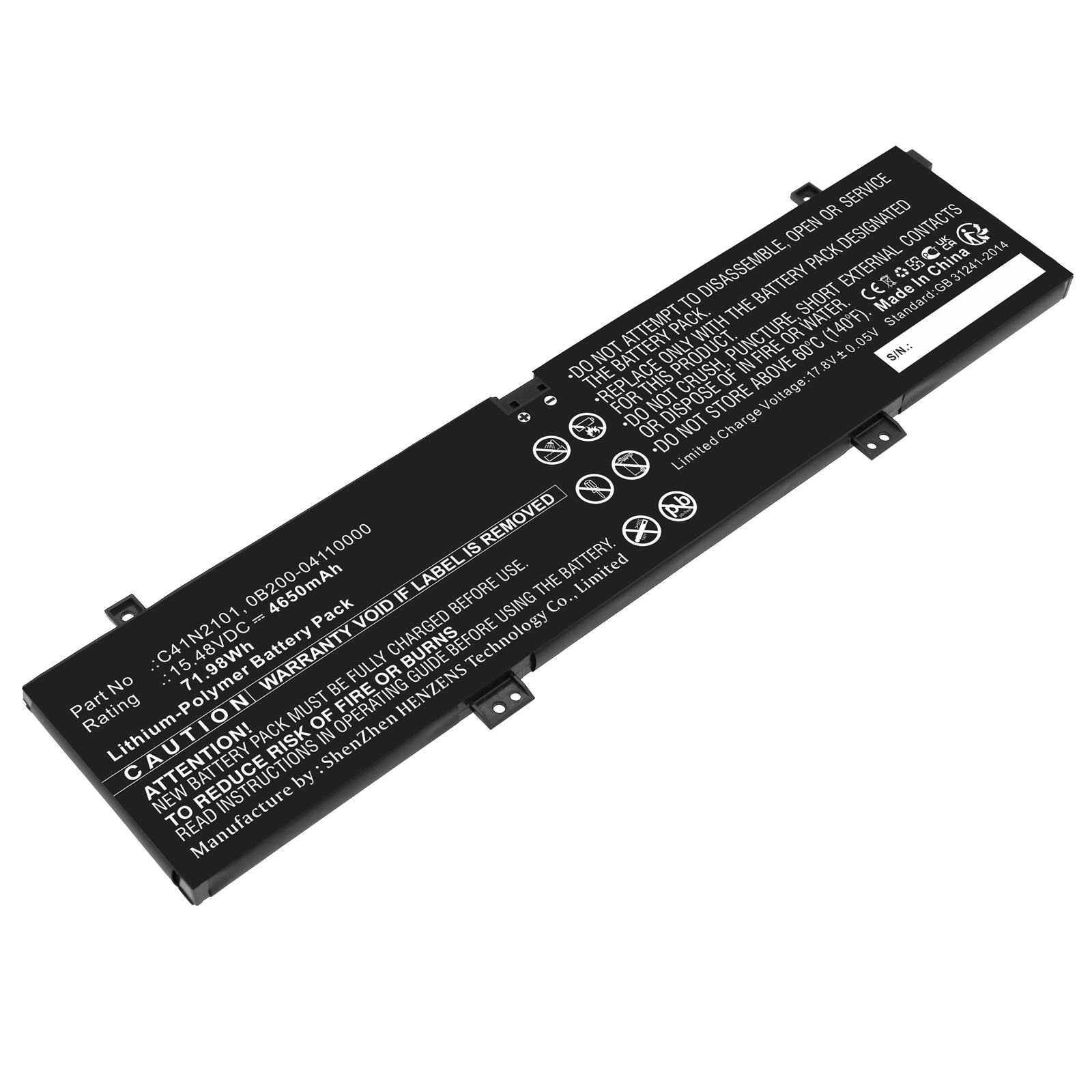 Synergy Digital Laptop Battery, Compatible with Asus C41N2101 Laptop Battery (Li-Pol, 15.48V, 4650mAh)