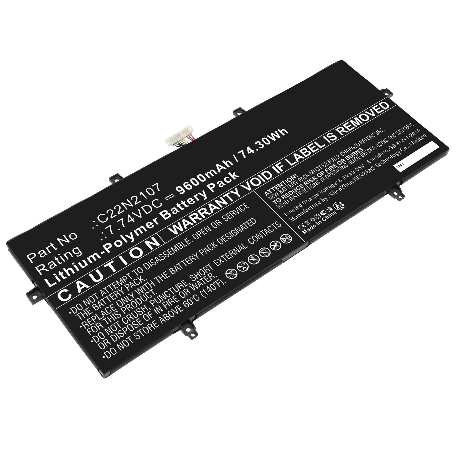 Synergy Digital Laptop Battery, Compatible with Asus C22N2107 Laptop Battery (Li-Pol, 7.74V, 9600mAh)
