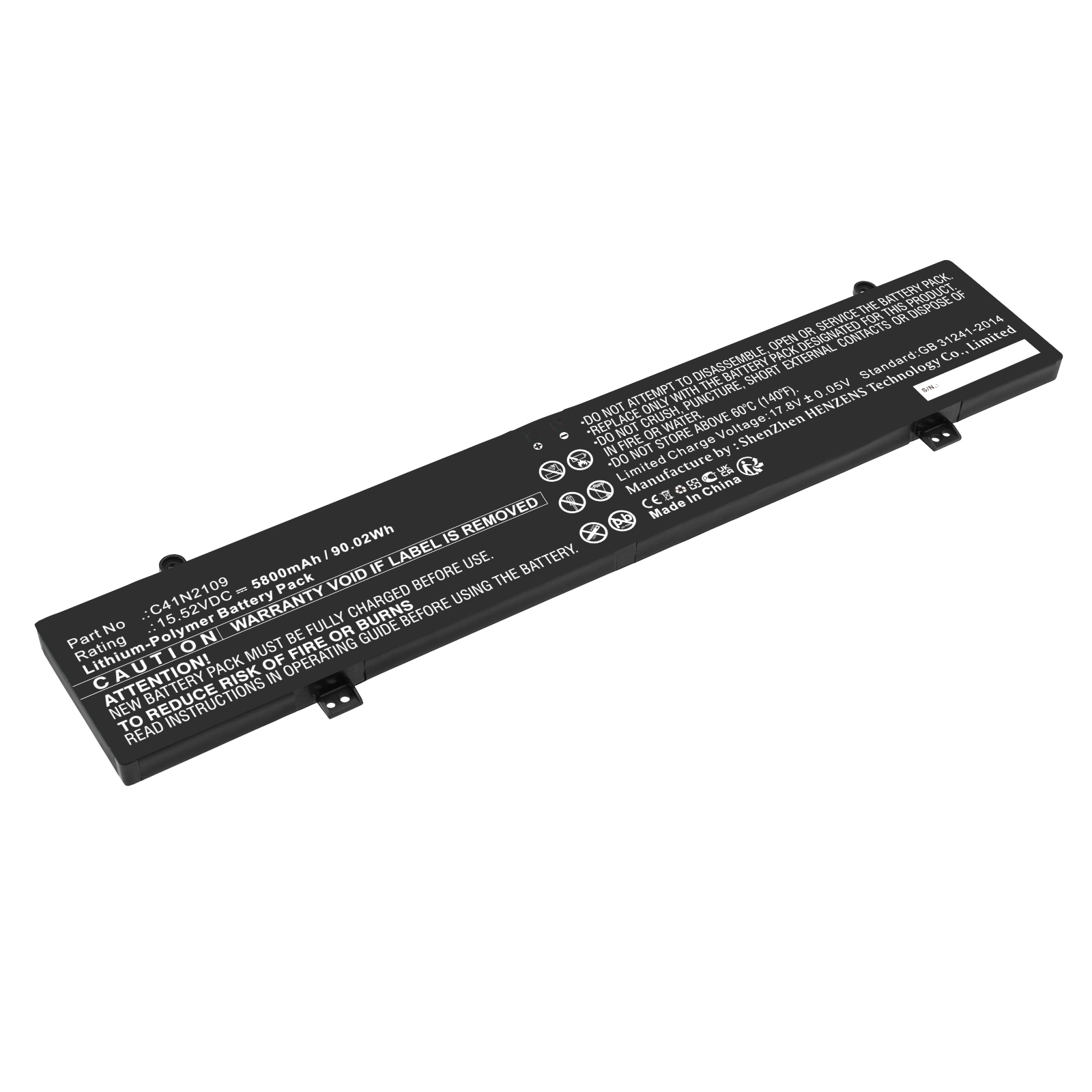 Synergy Digital Laptop Battery, Compatible with Asus C41N2109 Laptop Battery (Li-Pol, 15.2V, 5800mAh)