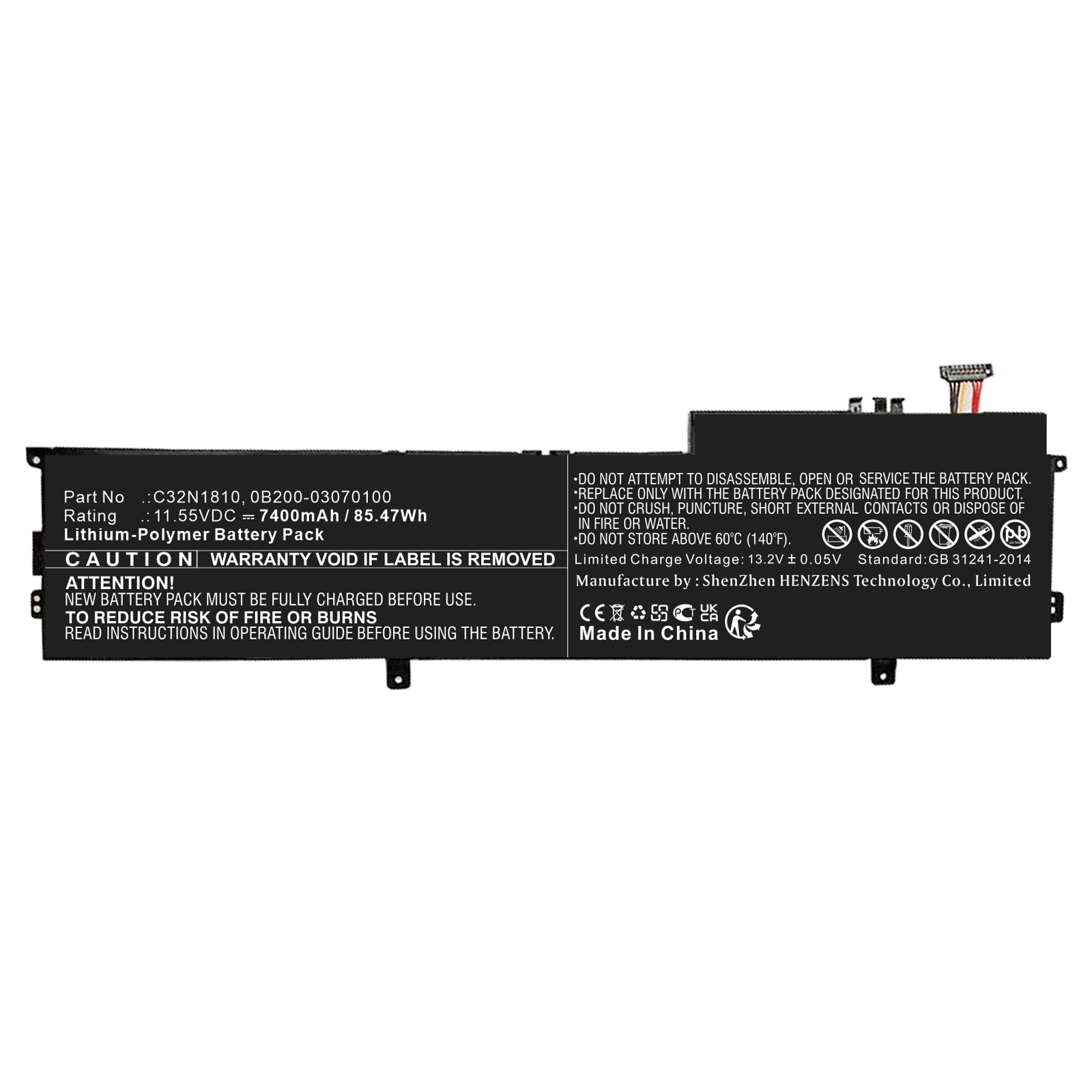 Synergy Digital Laptop Battery, Compatible with Asus C32N1810 Laptop Battery (Li-Pol, 11.55V, 7400mAh)