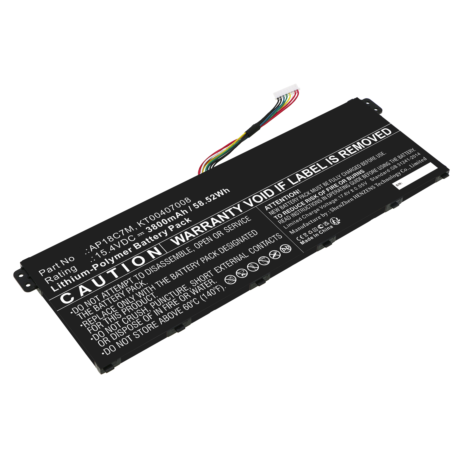 Synergy Digital Laptop Battery, Compatible with Acer AP18C7M Laptop Battery (Li-Pol, 15.4V, 3800mAh)