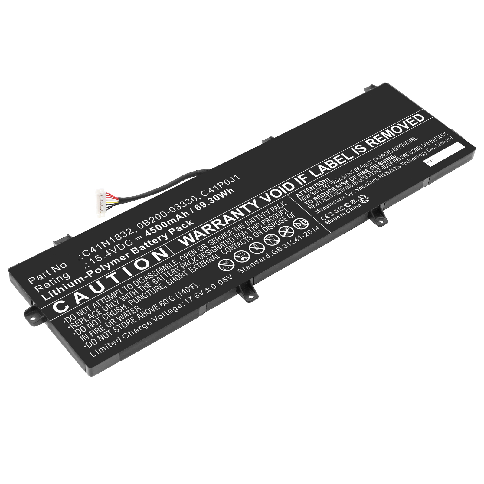 Synergy Digital Laptop Battery, Compatible with Asus 0B200-03330 Laptop Battery (Li-Pol, 15.4V, 4500mAh)