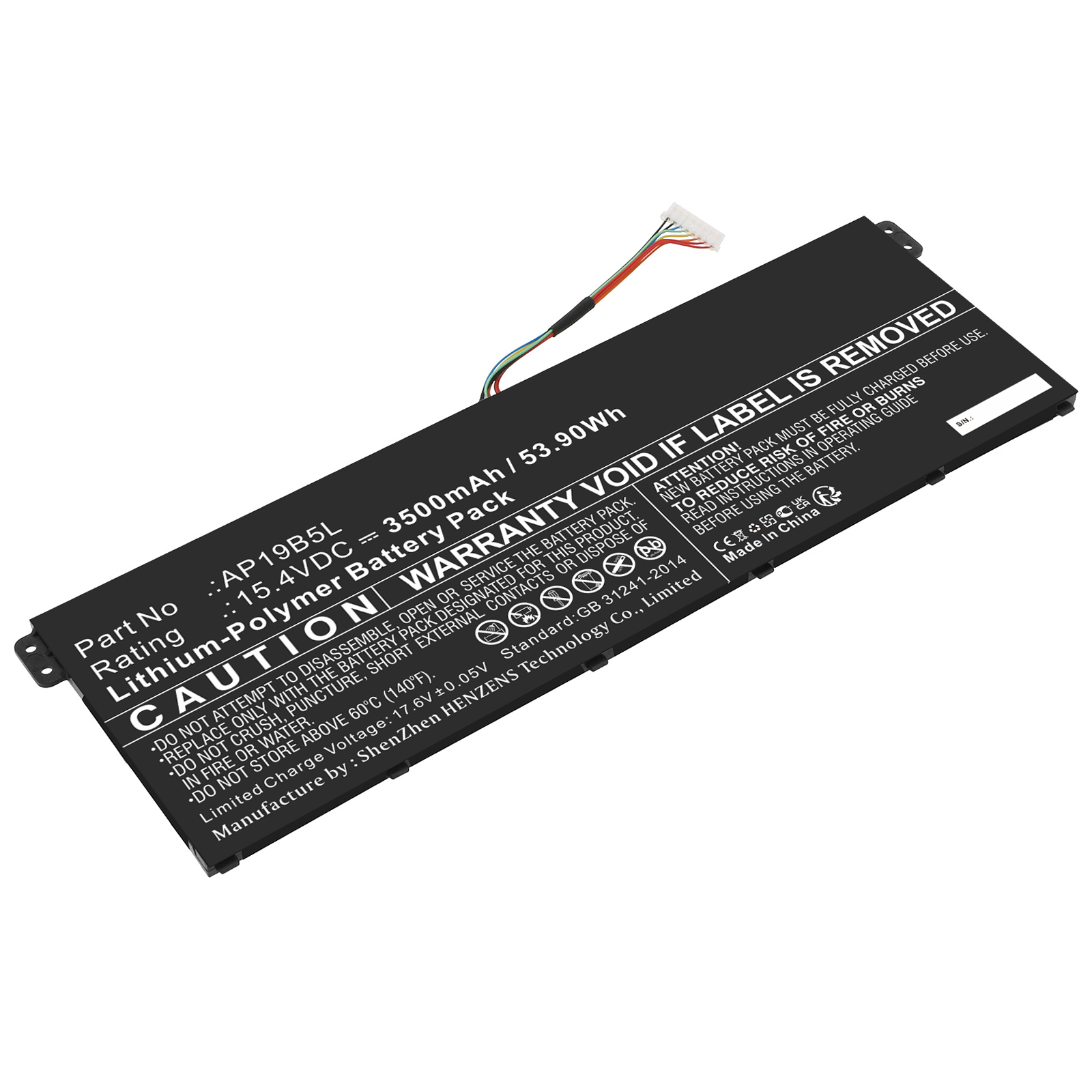 Synergy Digital Laptop Battery, Compatible with Acer AP19B5L Laptop Battery (Li-Pol, 15.4V, 3500mAh)