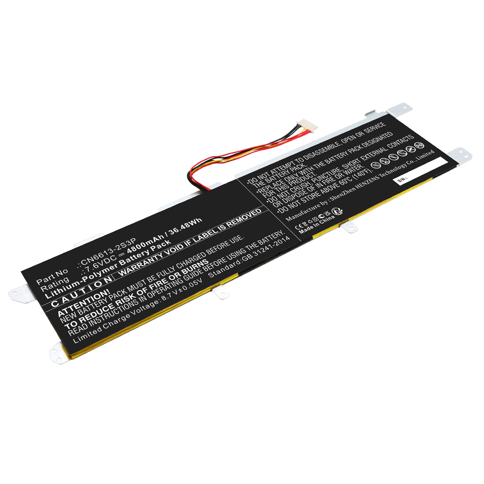 Synergy Digital Laptop Battery, Compatible with Maibenben CN6613-2S3P Laptop Battery (Li-Pol, 7.6V, 4800mAh)