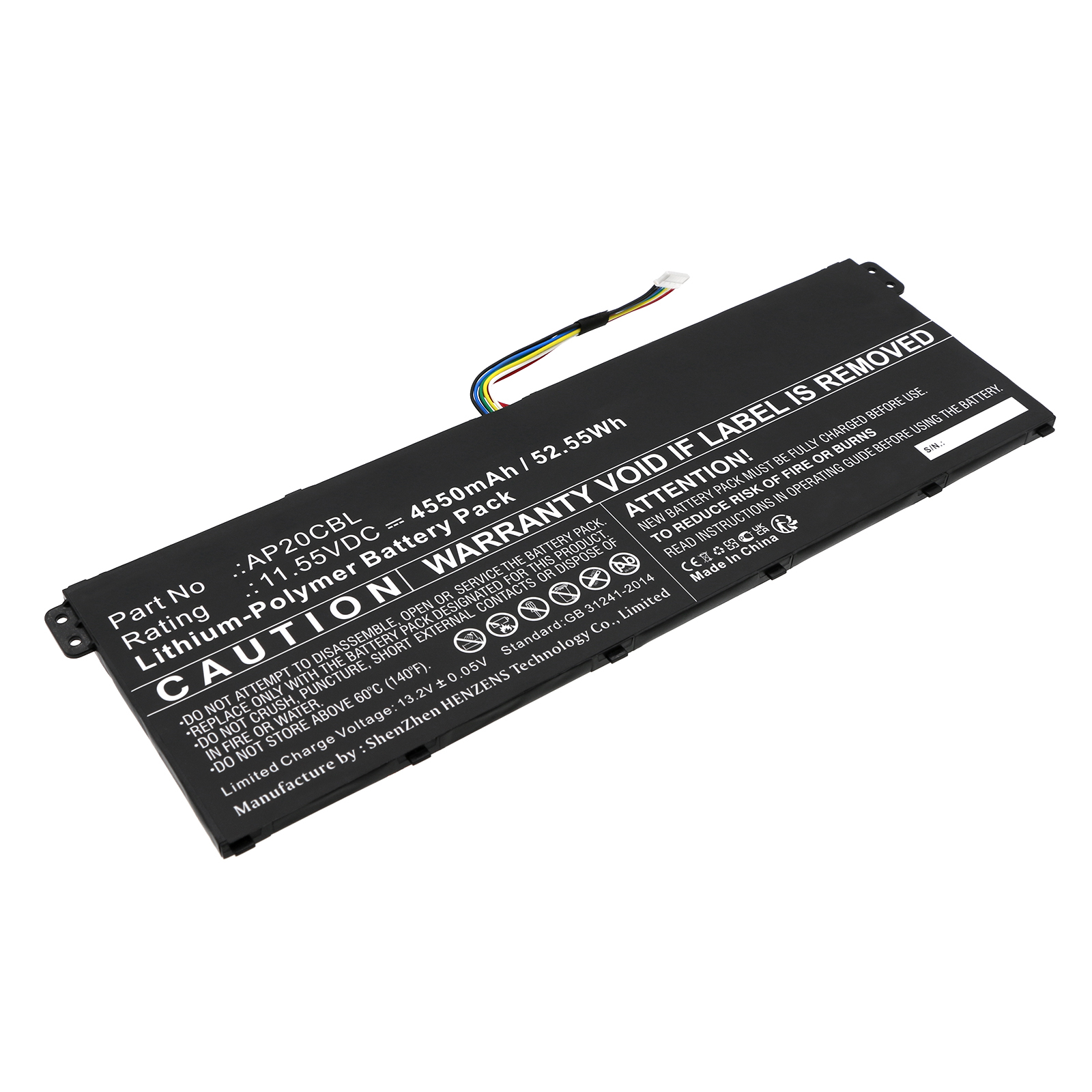 Synergy Digital Laptop Battery, Compatible with Acer AP20CBL Laptop Battery (Li-Pol, 11.55V, 4550mAh)