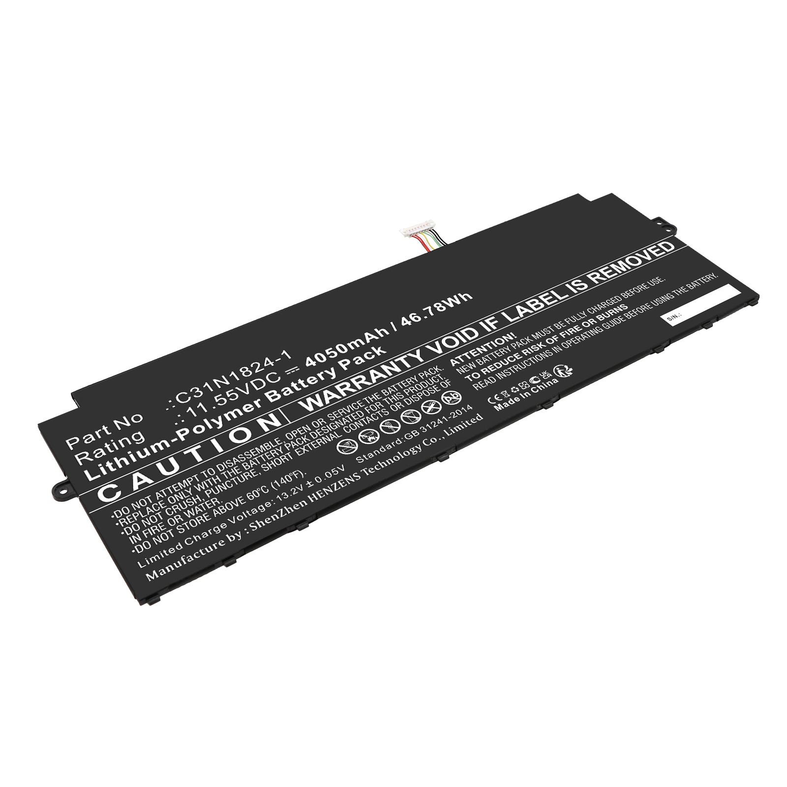 Synergy Digital Laptop Battery, Compatible with Asus C31N1824-1 Laptop Battery (Li-Pol, 11.55V, 4050mAh)