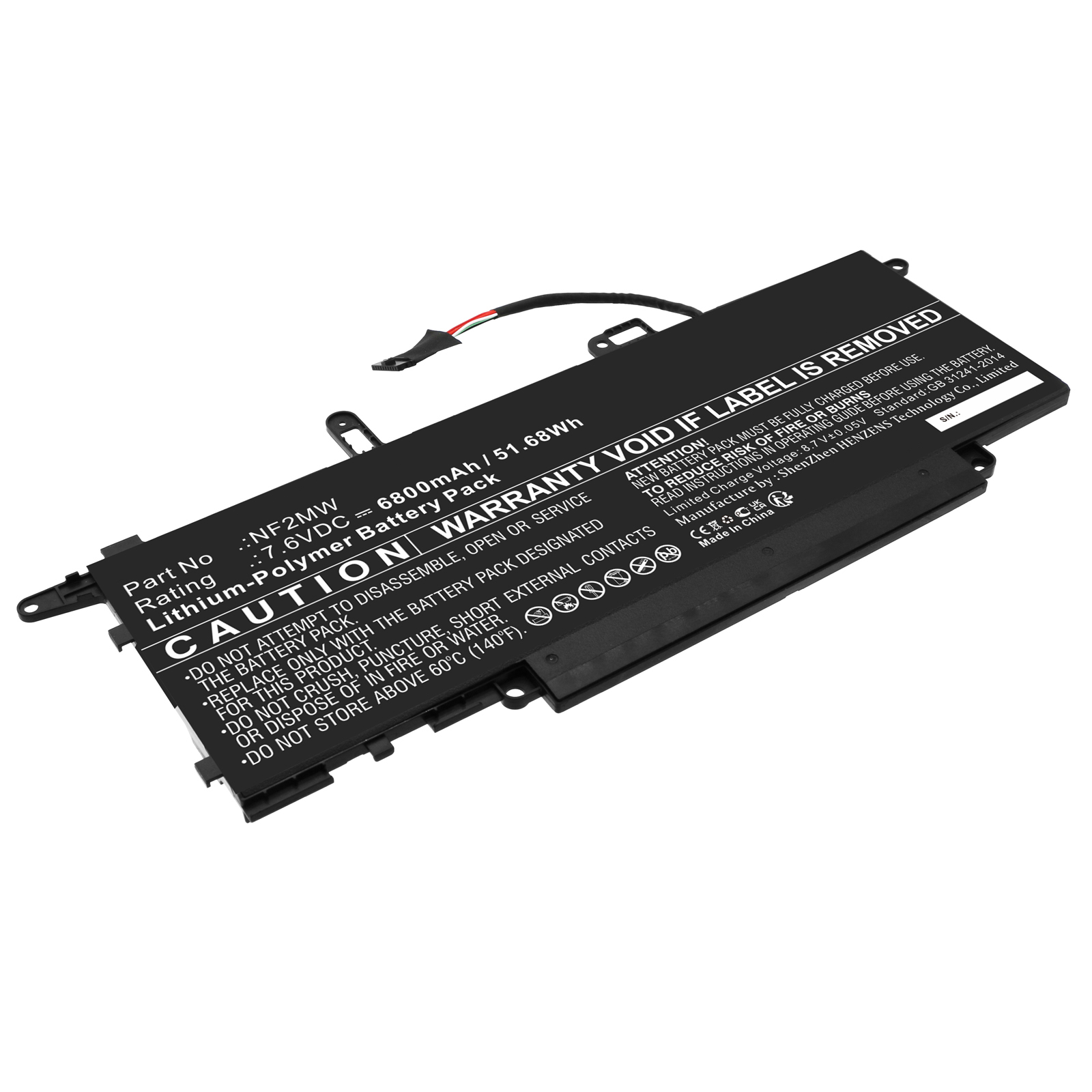 Synergy Digital Laptop Battery, Compatible with DELL 02K0CK Laptop Battery (Li-Pol, 7.6V, 6800mAh)