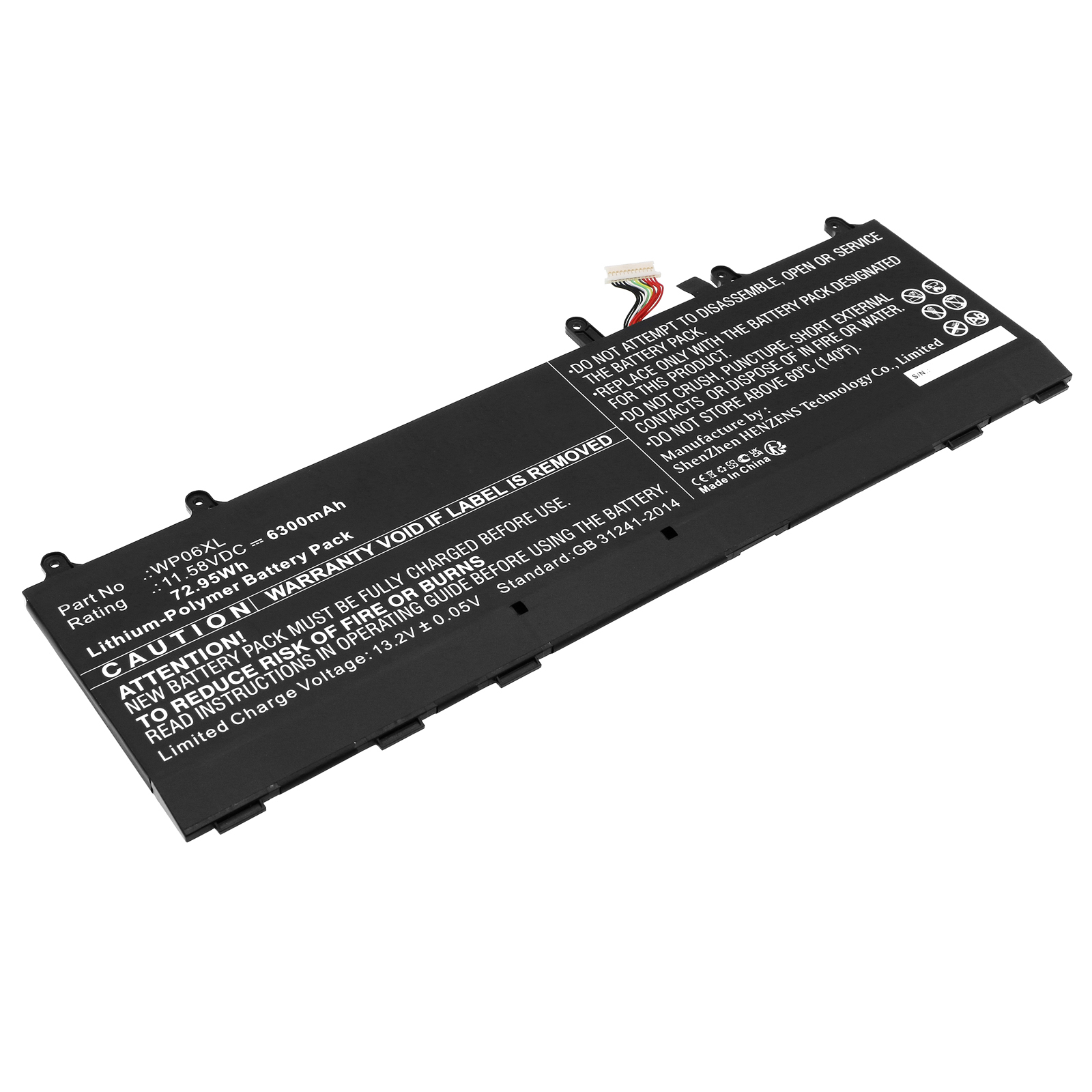 Synergy Digital Laptop Battery, Compatible with HP WP06XL Laptop Battery (Li-Pol, 11.58V, 6300mAh)
