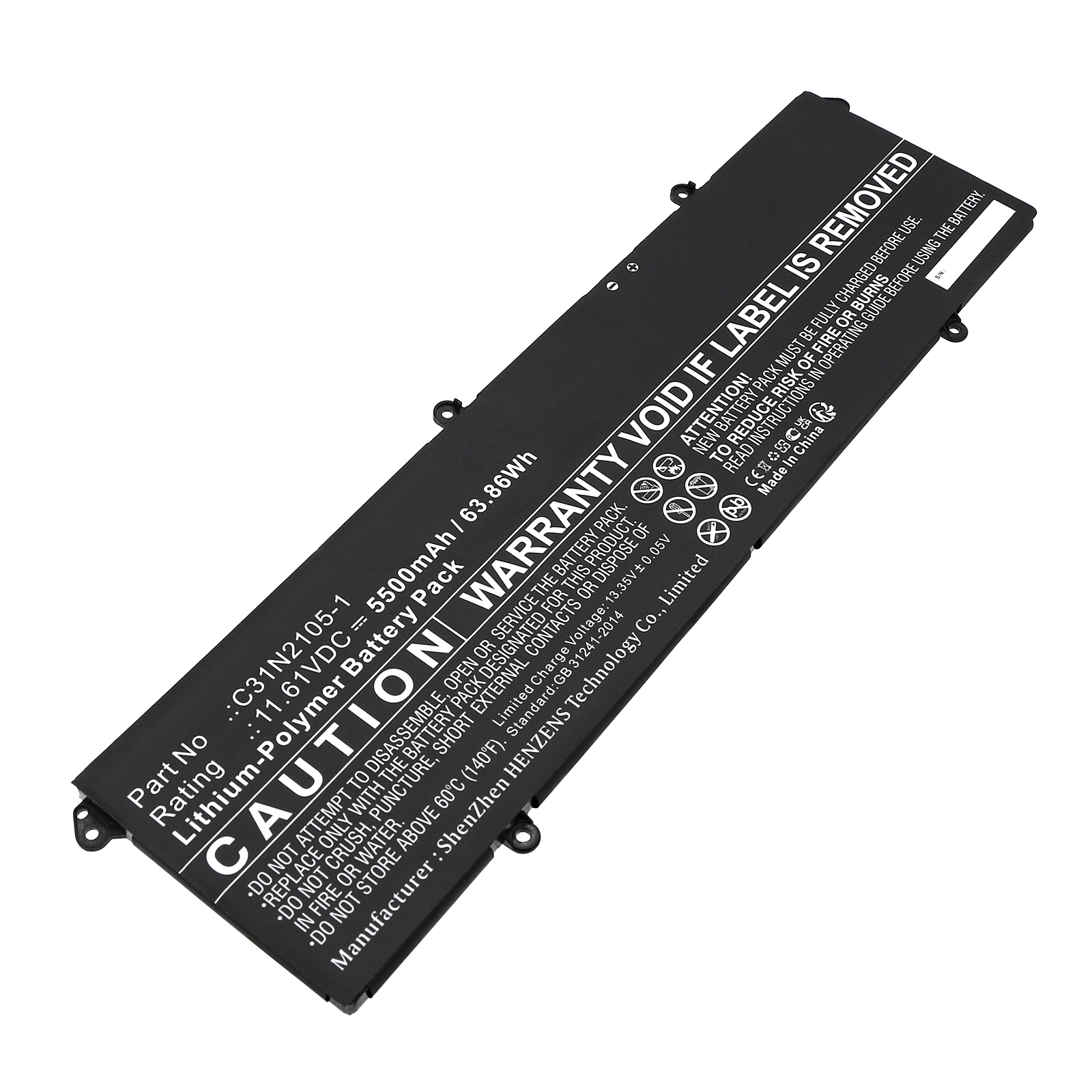 Synergy Digital Laptop Battery, Compatible with Asus C31N2105-1 Laptop Battery (Li-Pol, 11.61V, 5500mAh)