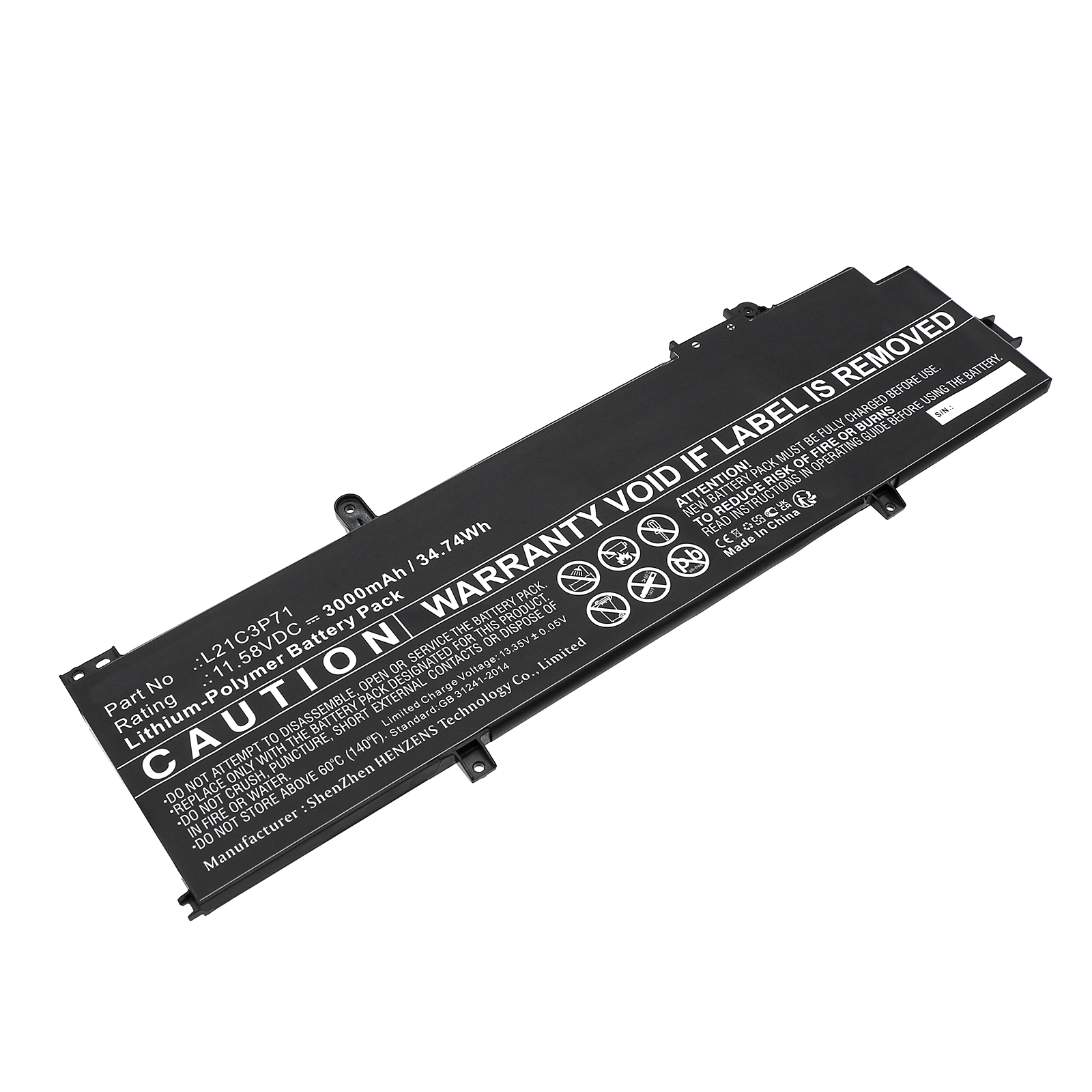 Synergy Digital Laptop Battery, Compatible with Lenovo L21C3P71 Laptop Battery (Li-Pol, 11.58V, 3000mAh)