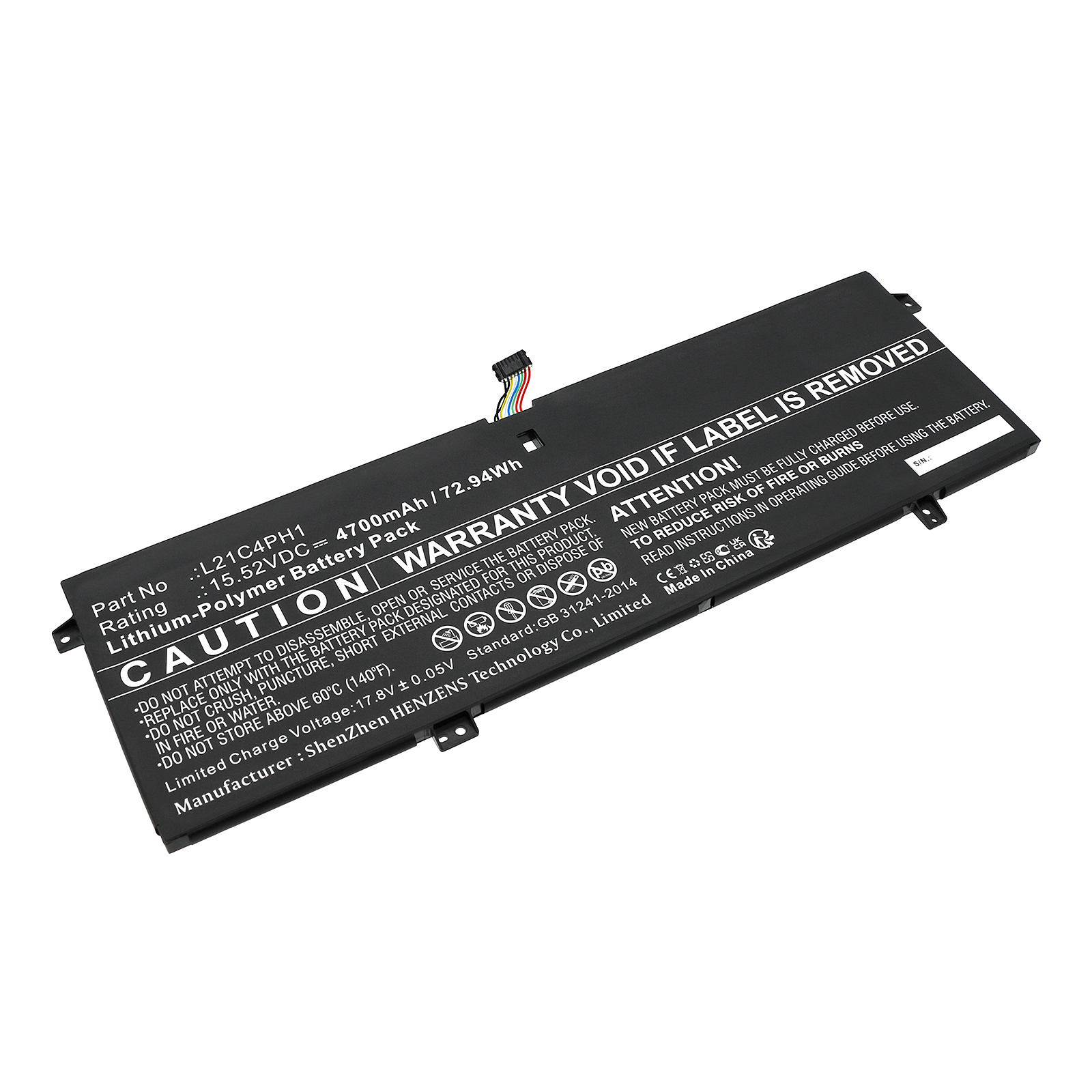 Synergy Digital Laptop Battery, Compatible with Lenovo L21B4PH1 Laptop Battery (Li-Pol, 15.52V, 4700mAh)