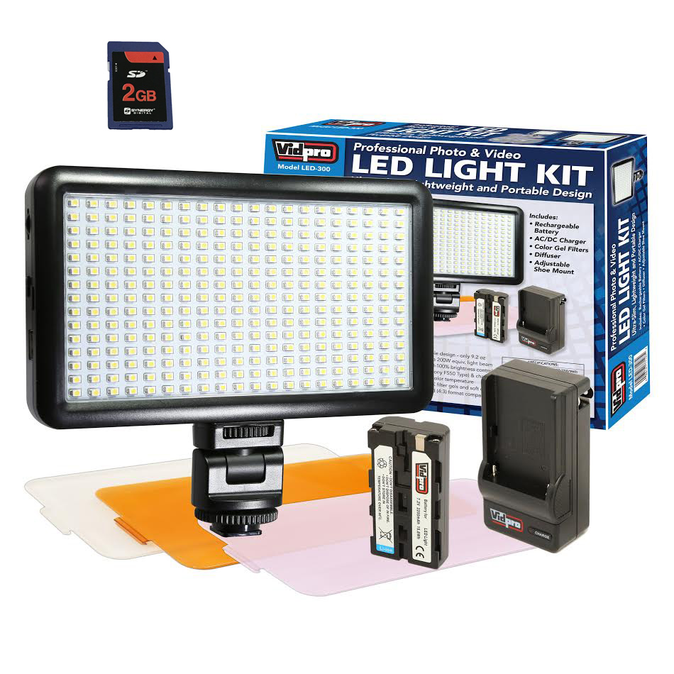 Vidpro Ultra-Slim LED-300 Vidpro Model LED-300 Professional Photo & Video Light Kit - with a FREE Synergy Digital 2GB SD Card