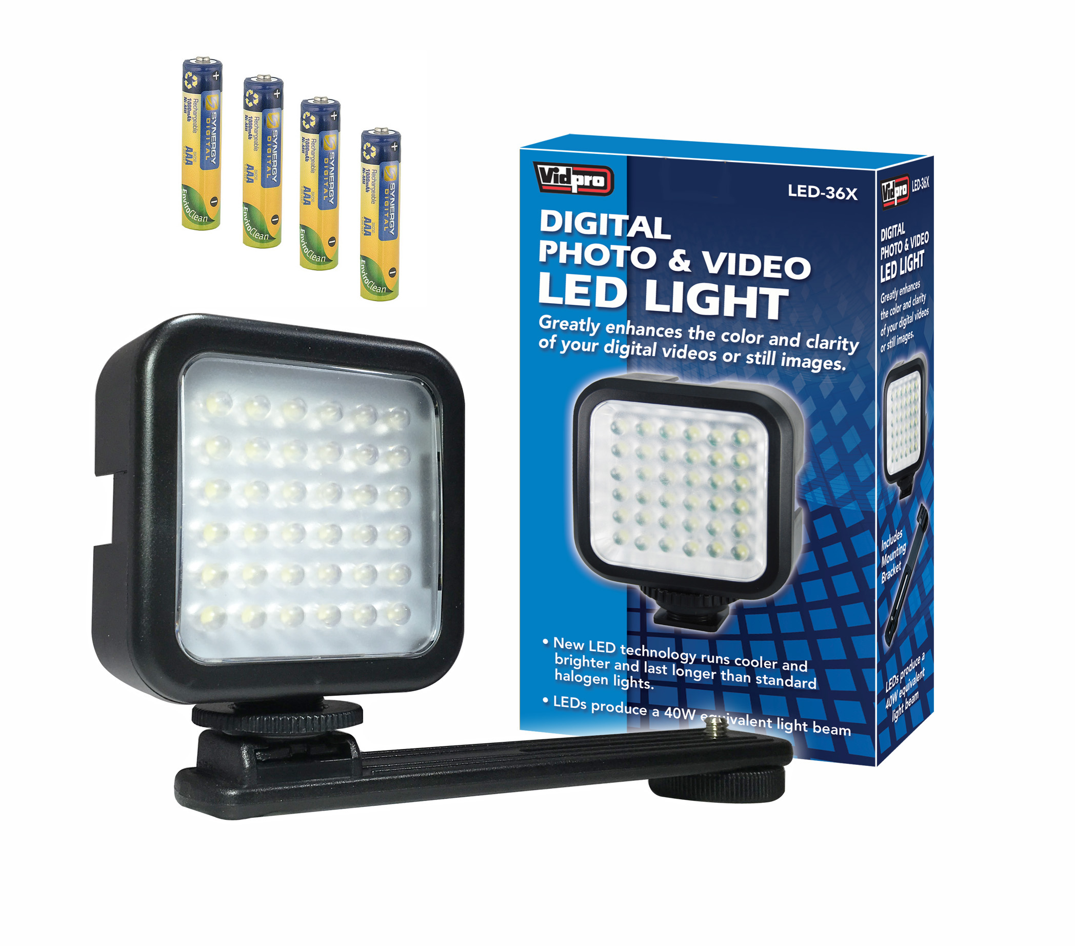 LED-36X On-Camera LED Video Light - With a Pack of 4 AAA NiMH Rechargable Batteries - 1000mAh