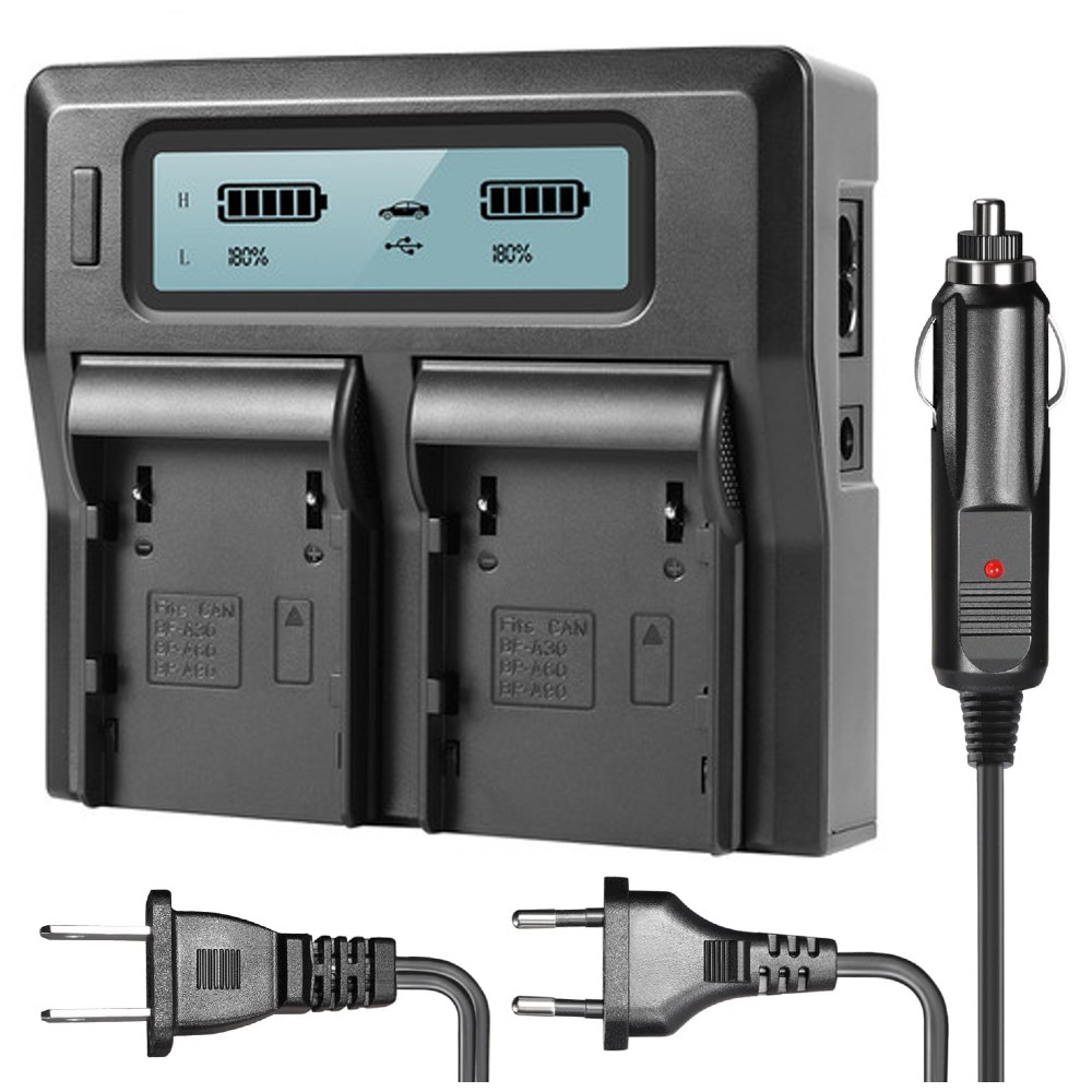 Synergy Digital Dual Battery Charger, Compatible with Canon BP-A30, BP-A60 Battery - With Fold-In Wall Plug, Car & EU Adapters - Replacement For Canon CG-A10 Charger