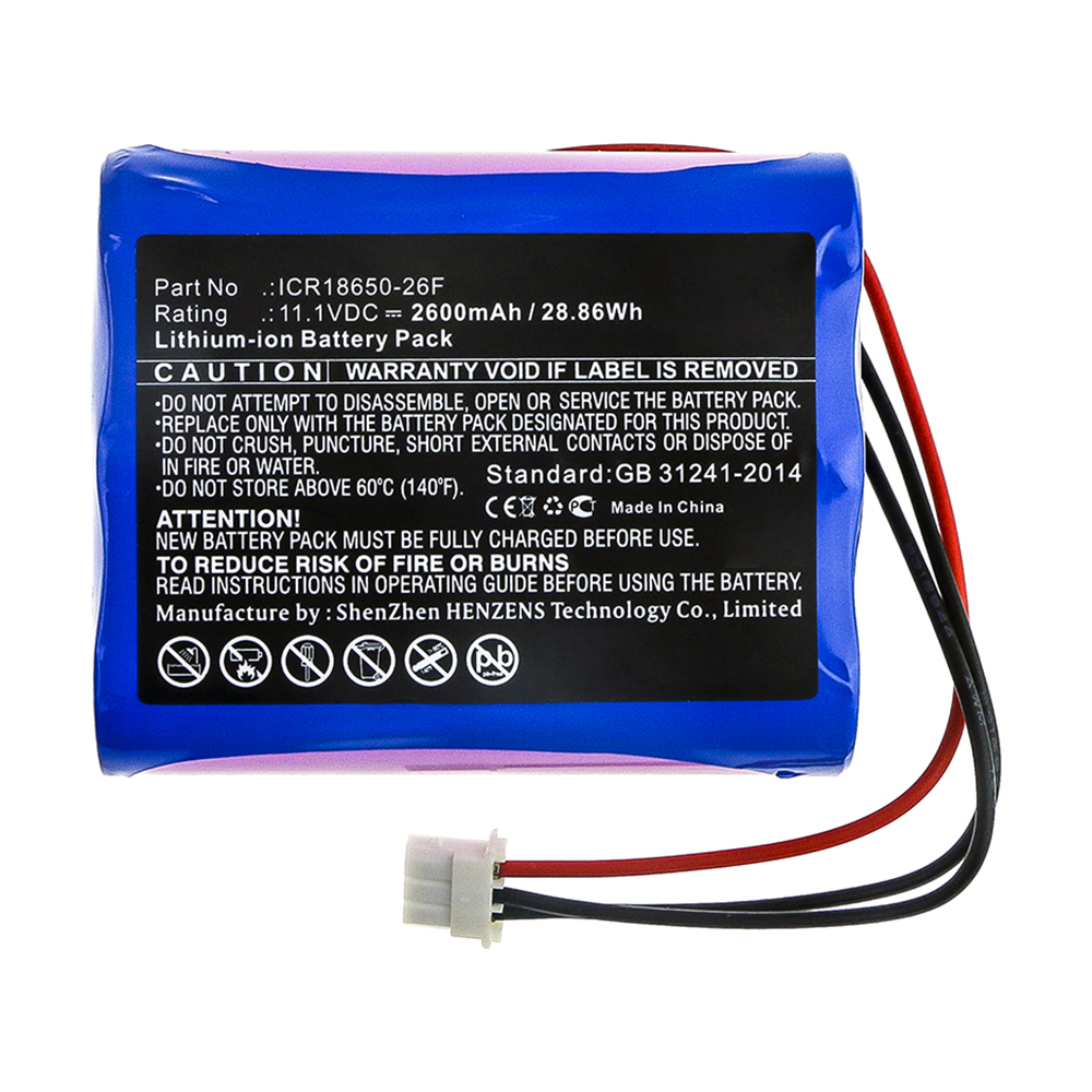 Synergy Digital Medical Battery, Compatible with ICR18650-26F Medical Battery (11.1V, Li-ion, 2600mAh)
