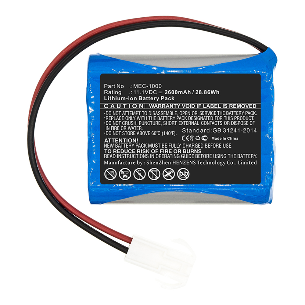 Synergy Digital Medical Battery, Compatible with MEC-1000 Medical Battery (11.1V, Li-ion, 2600mAh)