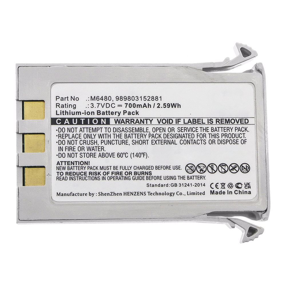 Synergy Digital Medical Battery, Compatible with 989803152881 Medical Battery (3.7V, Li-ion, 700mAh)