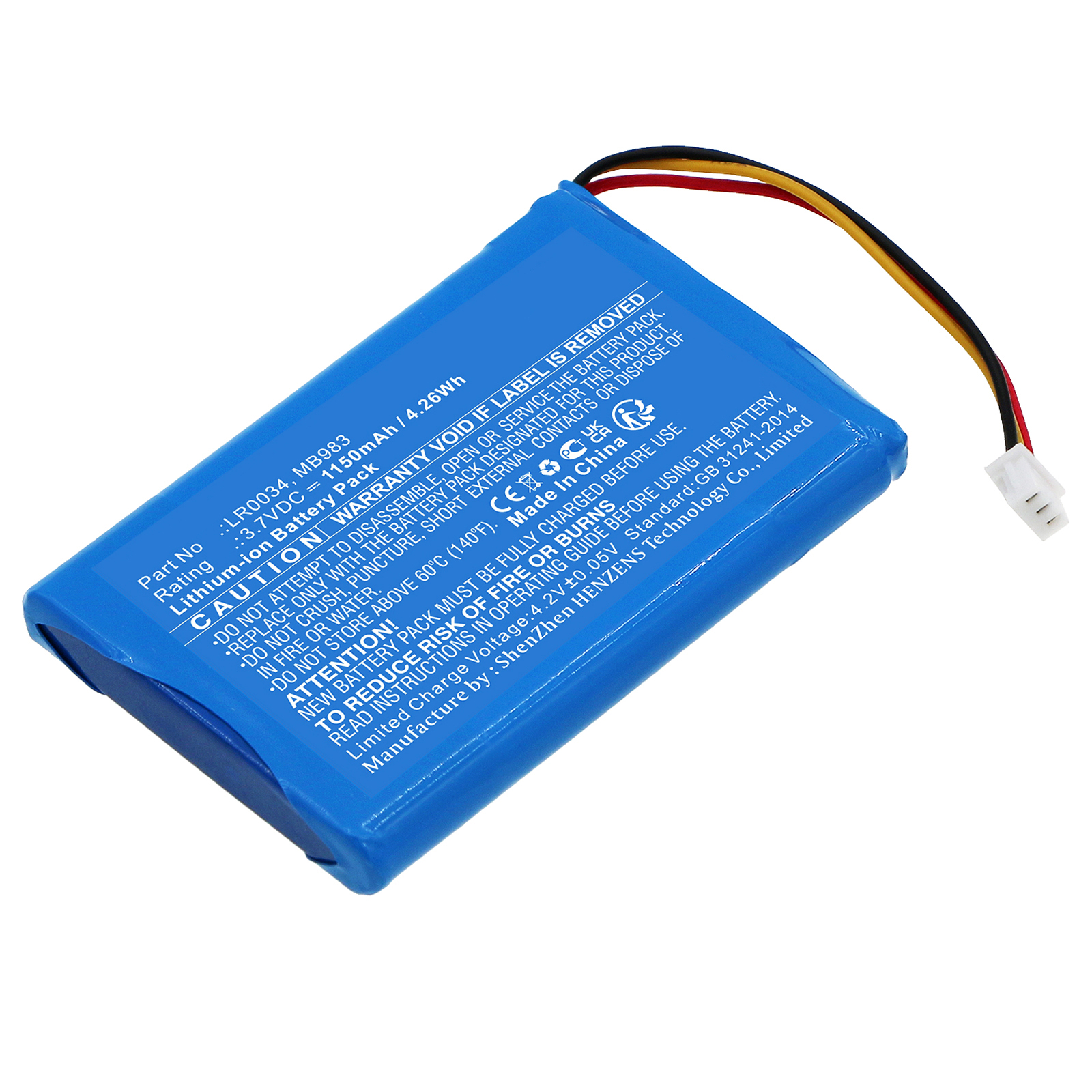 Synergy Digital Medical Battery, Compatible with MIR LR0034 Medical Battery (Li-ion, 3.7V, 1150mAh)