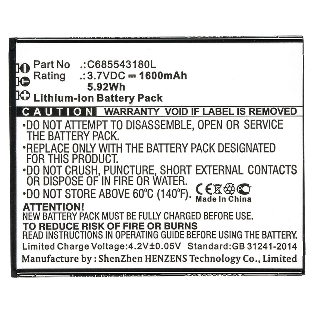 Synergy Digital Cell Phone Battery, Compatible with BLU C685543180L Cell Phone Battery (Li-ion, 3.7V, 1600mAh)