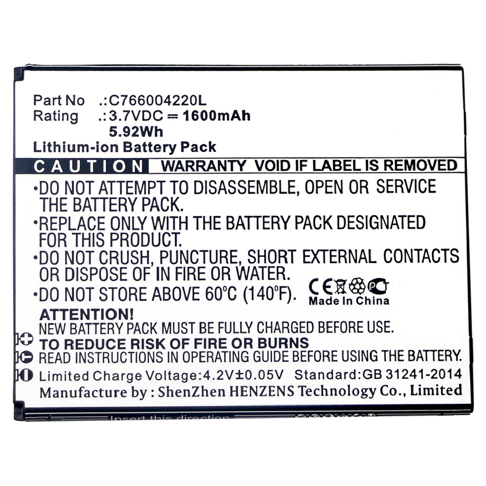 Synergy Digital Cell Phone Battery, Compatible with BLU C766004220L Cell Phone Battery (Li-ion, 3.7V, 1600mAh)