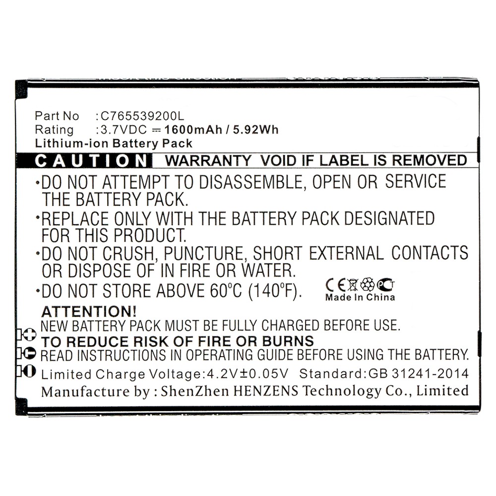 Synergy Digital Cell Phone Battery, Compatible with BLU C765539200L Cell Phone Battery (Li-ion, 3.7V, 1600mAh)