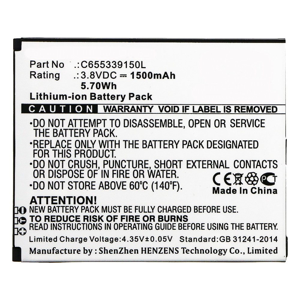 Synergy Digital Cell Phone Battery, Compatible with BLU C655339150L Cell Phone Battery (Li-ion, 3.8V, 1500mAh)