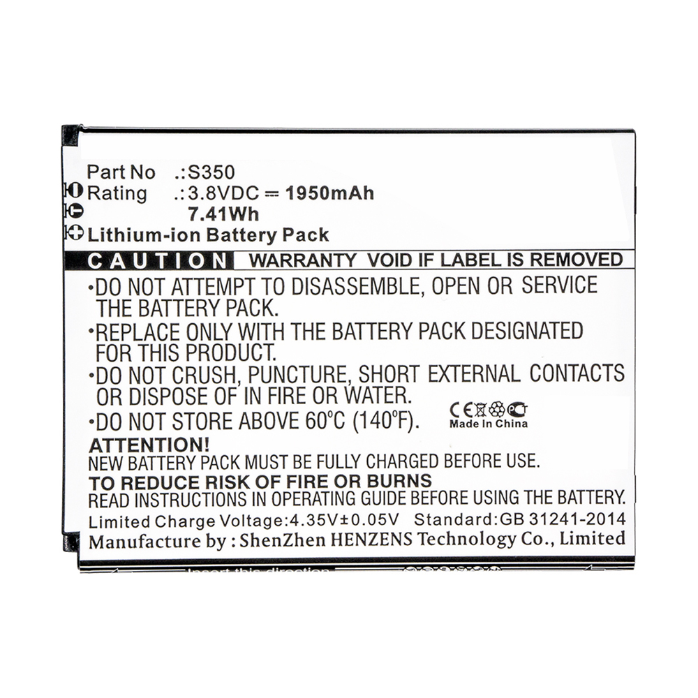 Synergy Digital Cell Phone Battery, Compatible with Cubot S350 Cell Phone Battery (Li-ion, 3.8V, 1950mAh)