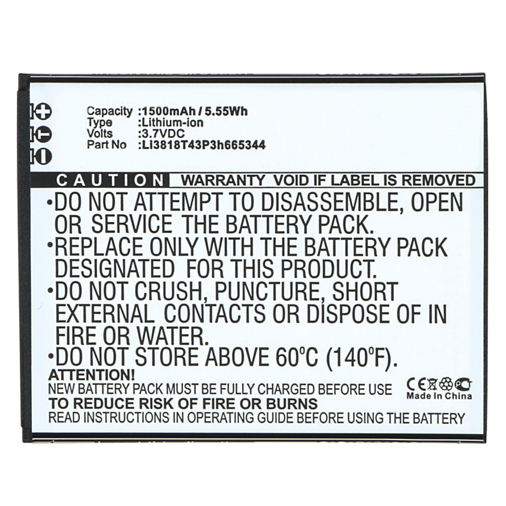 Synergy Digital Cell Phone Battery, Compatible with ZTE Li3818T43P3h665344 Cell Phone Battery (Li-ion, 3.7V, 1500mAh)