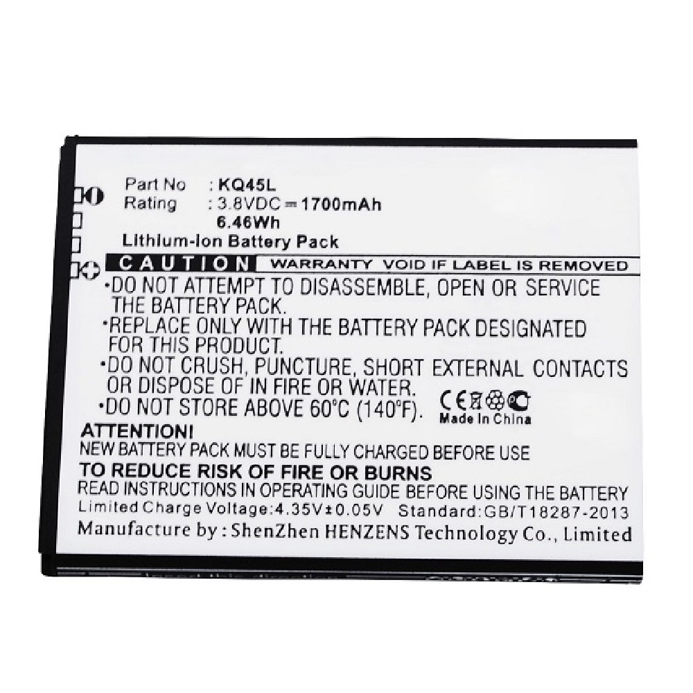 Synergy Digital Cell Phone Battery, Compatible with Kazam KQ45L-BABBA003048 Cell Phone Battery (Li-ion, 3.8V, 1700mAh)