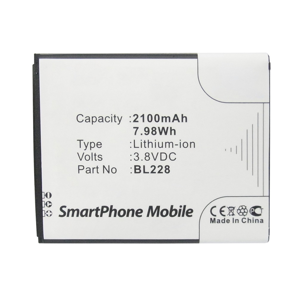Synergy Digital Cell Phone Battery, Compatible with Lenovo BL228 Cell Phone Battery (Li-ion, 3.8V, 2100mAh)