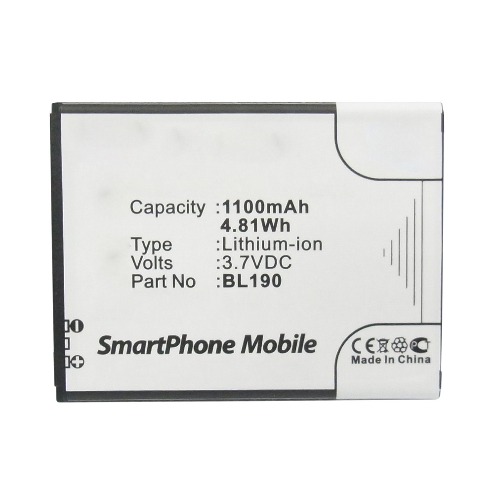 Synergy Digital Cell Phone Battery, Compatible with Lenovo BL190 Cell Phone Battery (Li-ion, 3.7V, 1100mAh)