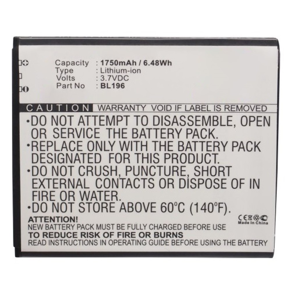 Synergy Digital Cell Phone Battery, Compatible with Lenovo BL196 Cell Phone Battery (Li-ion, 3.7V, 1750mAh)