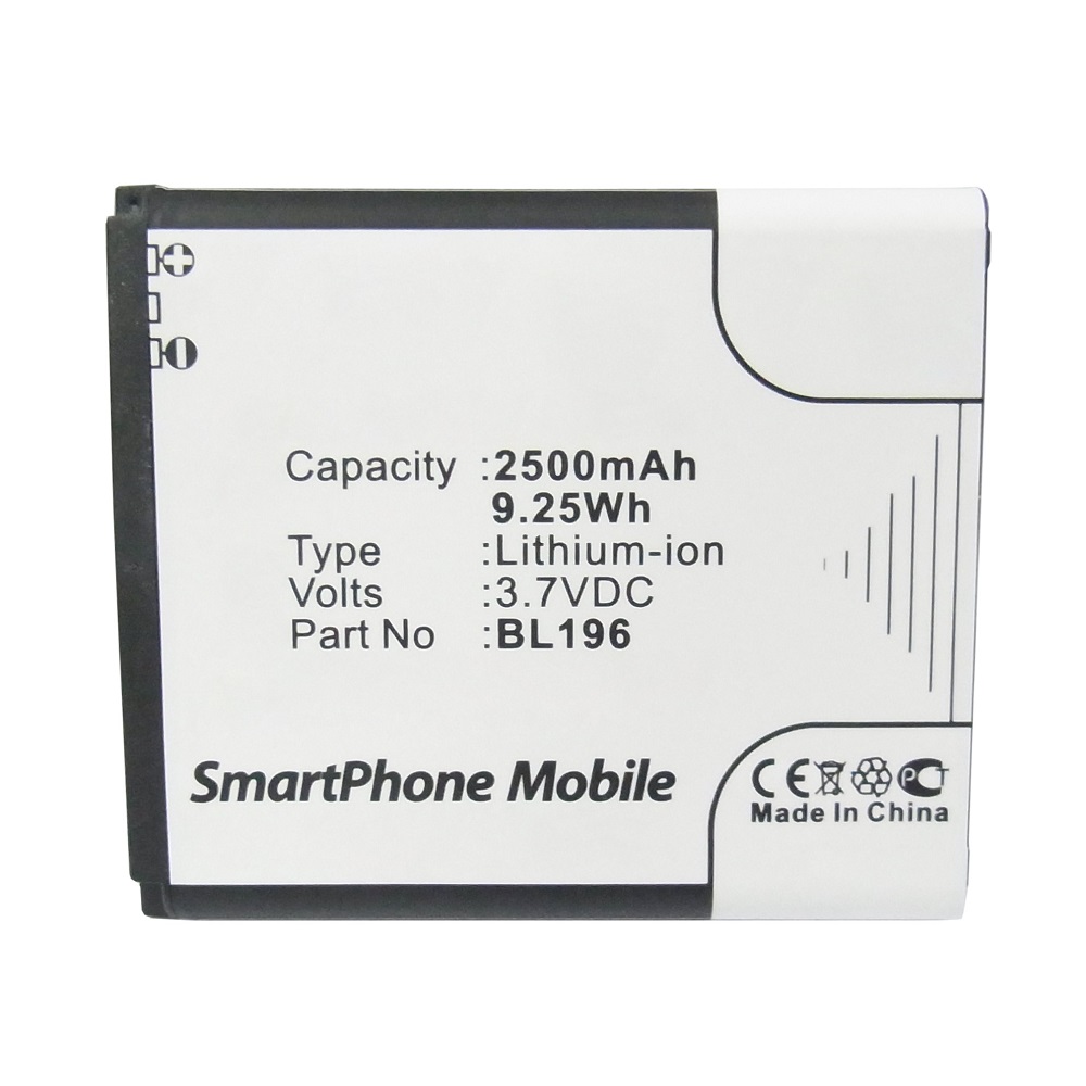 Synergy Digital Cell Phone Battery, Compatible with Lenovo BL196 Cell Phone Battery (Li-ion, 3.7V, 2500mAh)
