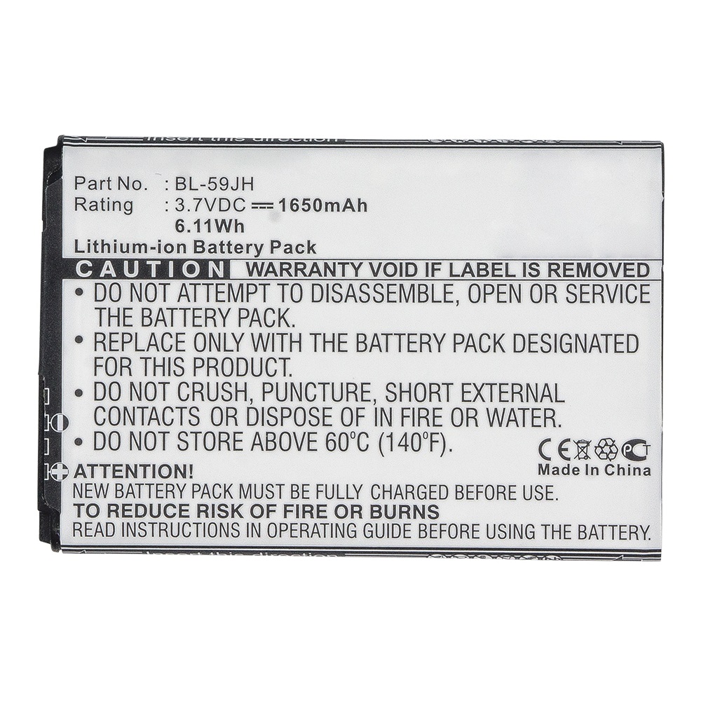 Synergy Digital Cell Phone Battery, Compatible with LG BL-59JH Cell Phone Battery (Li-ion, 3.7V, 1650mAh)