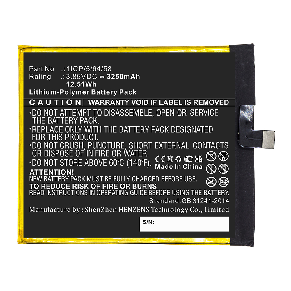 Synergy Digital Cell Phone Battery, Compatible with UMI 1ICP/5/64/58 Cell Phone Battery (Li-Pol, 3.85V, 3250mAh)