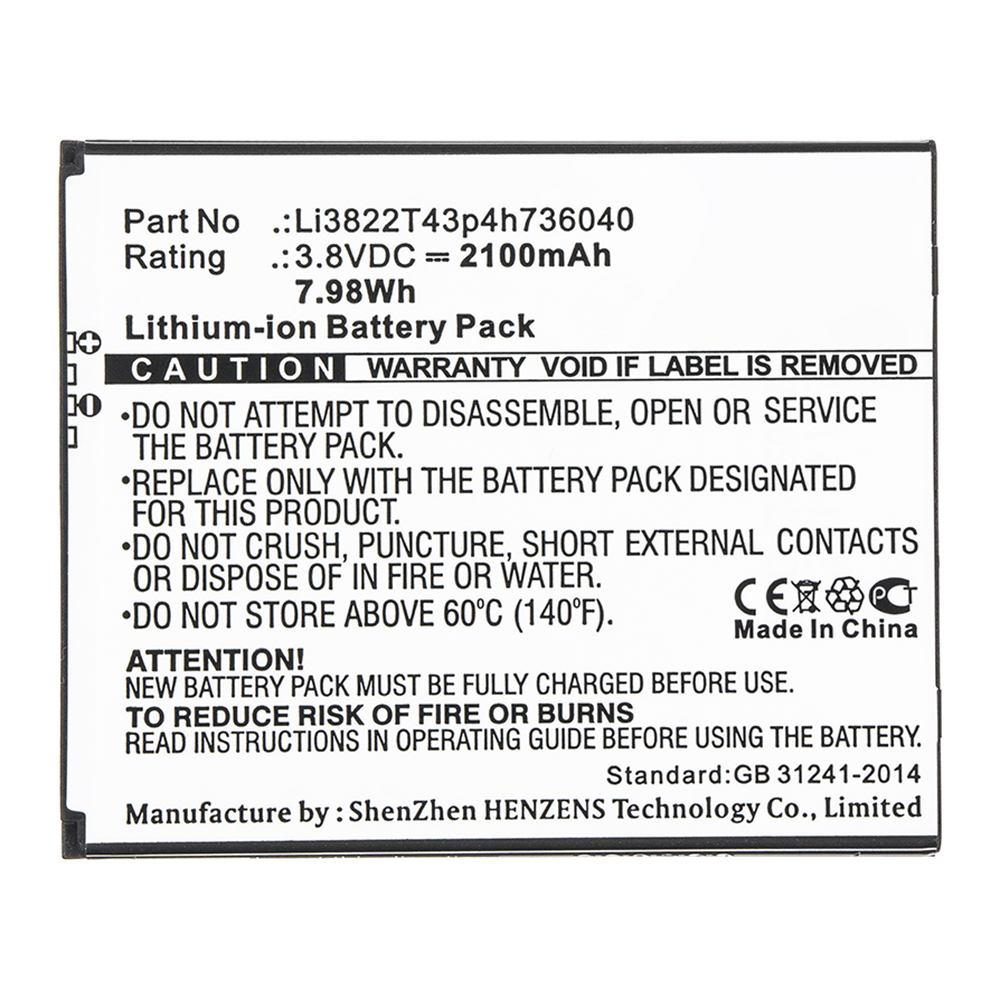 Synergy Digital Cell Phone Battery, Compatible with Vodafone Li3822T43p4h736040 Cell Phone Battery (Li-ion, 3.8V, 2100mAh)