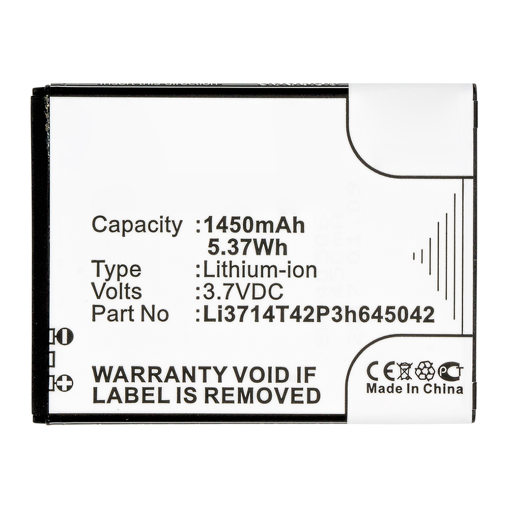 Synergy Digital Cell Phone Battery, Compatible with Vodafone Li3714T42P3h645042 Cell Phone Battery (Li-ion, 3.7V, 1450mAh)