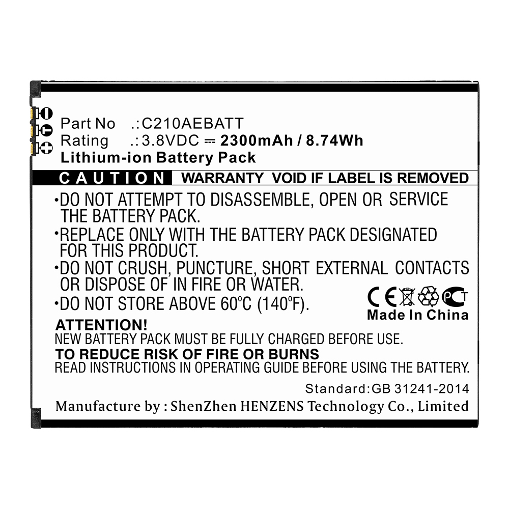 Synergy Digital Cell Phone Battery, Compatible with Wiko C210AEBATT Cell Phone Battery (Li-ion, 3.8V, 2300mAh)