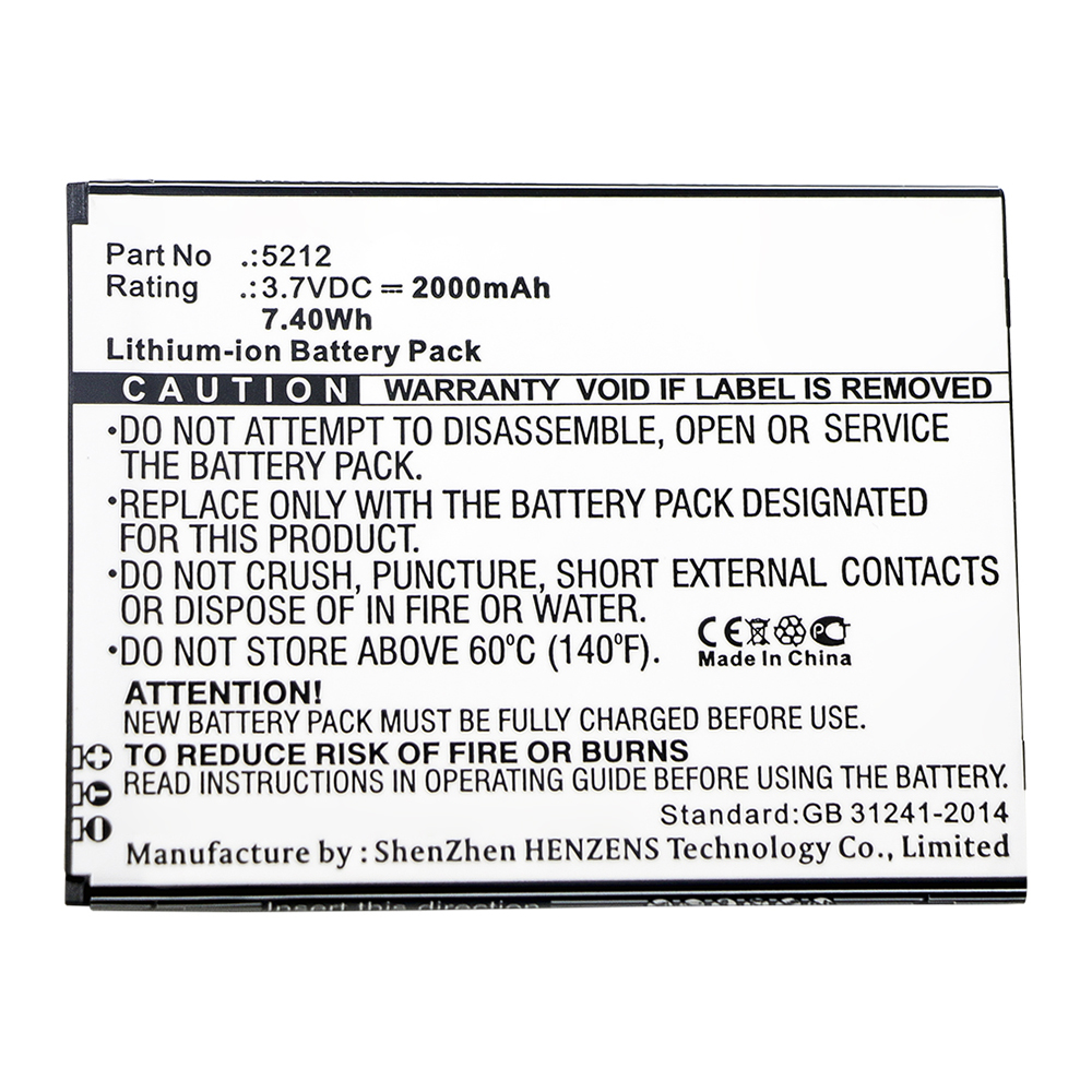 Synergy Digital Cell Phone Battery, Compatible with Wiko 5212 Cell Phone Battery (Li-ion, 3.7V, 2000mAh)