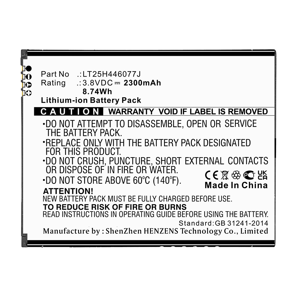 Synergy Digital Cell Phone Battery, Compatible with Wiko LT25H446077J Cell Phone Battery (Li-ion, 3.8V, 2300mAh)