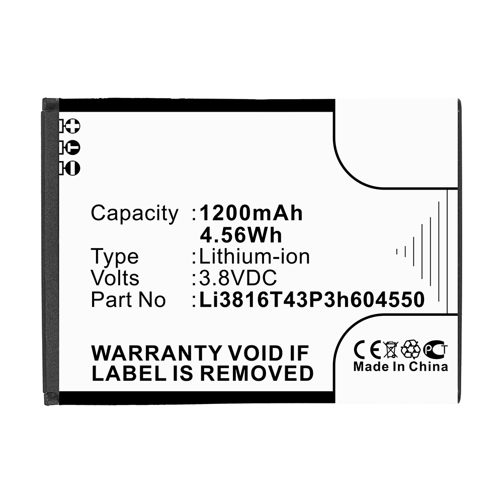 Synergy Digital Cell Phone Battery, Compatible with ZTE Li3715T42P3h604550 Cell Phone Battery (Li-ion, 3.8V, 1200mAh)