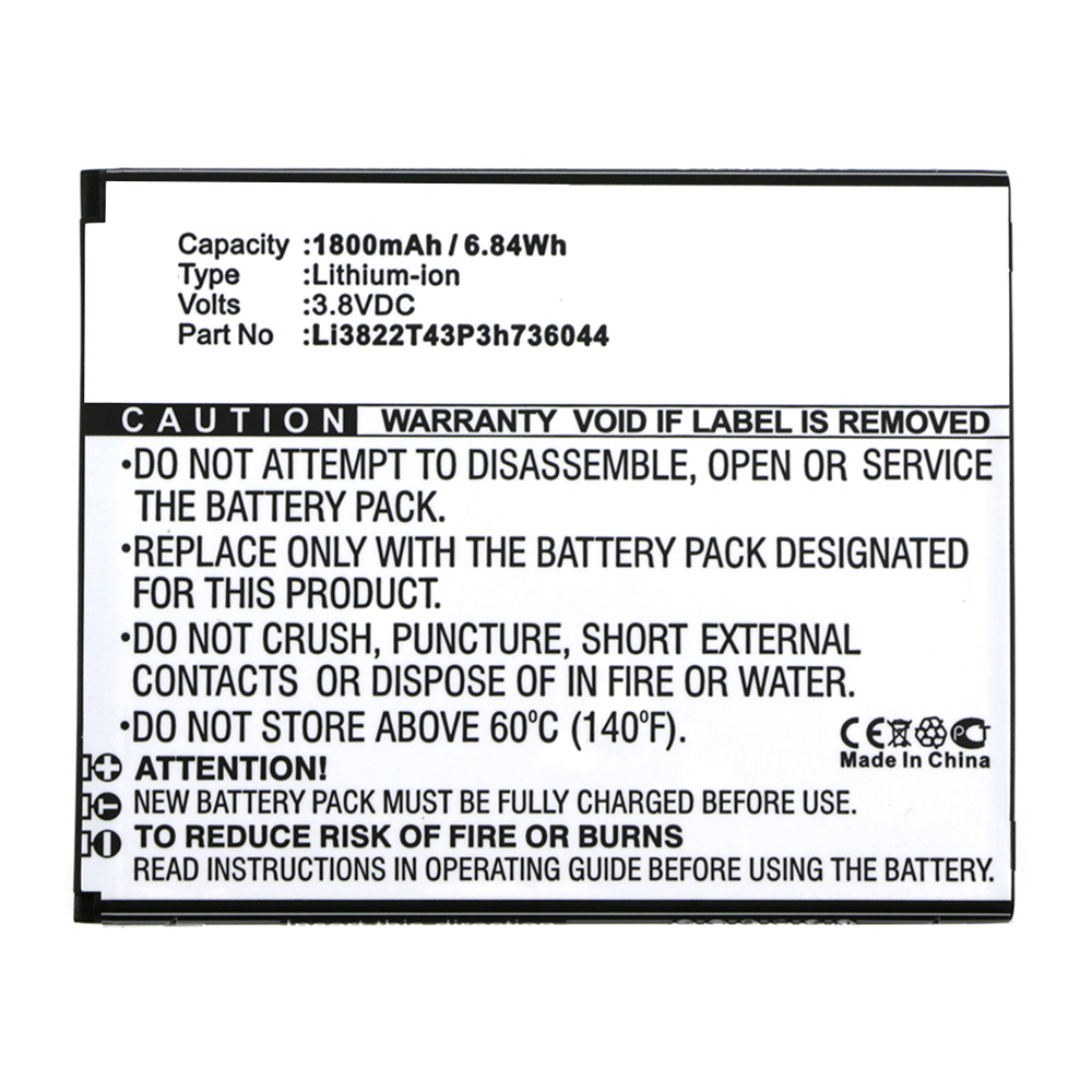 Synergy Digital Cell Phone Battery, Compatible with ZTE Li3822T43P3h736044 Cell Phone Battery (Li-ion, 3.8V, 1800mAh)