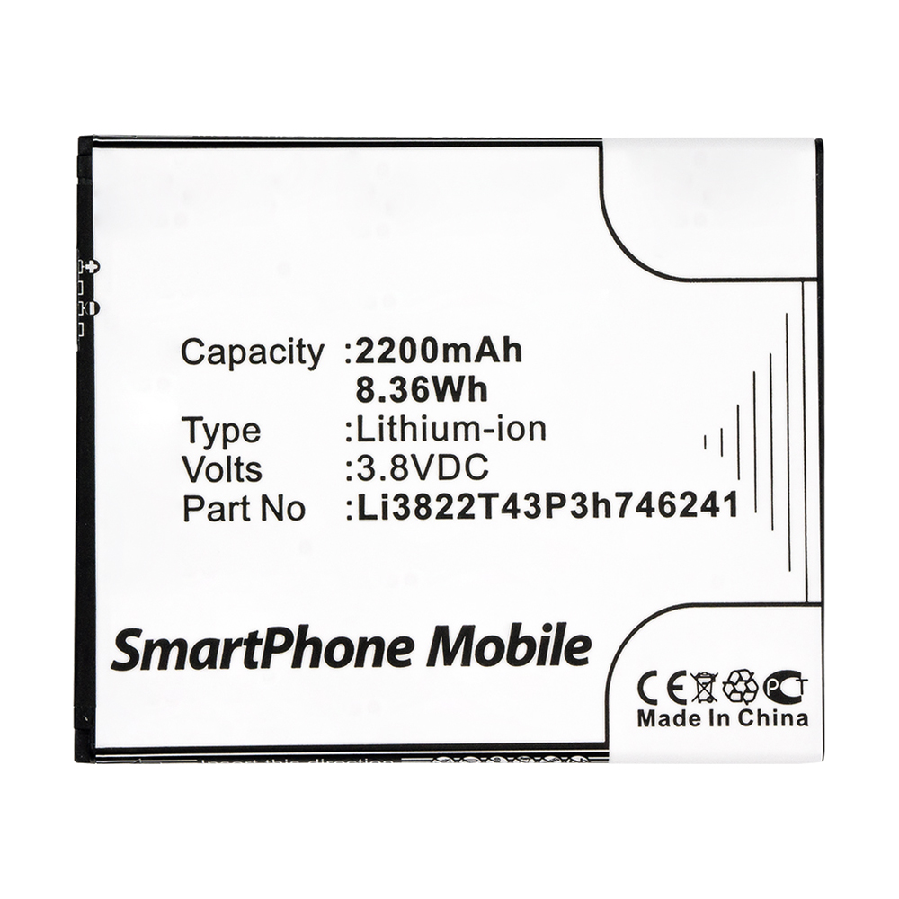 Synergy Digital Cell Phone Battery, Compatible with ZTE Li3822T43P3h746241 Cell Phone Battery (Li-ion, 3.8V, 2200mAh)