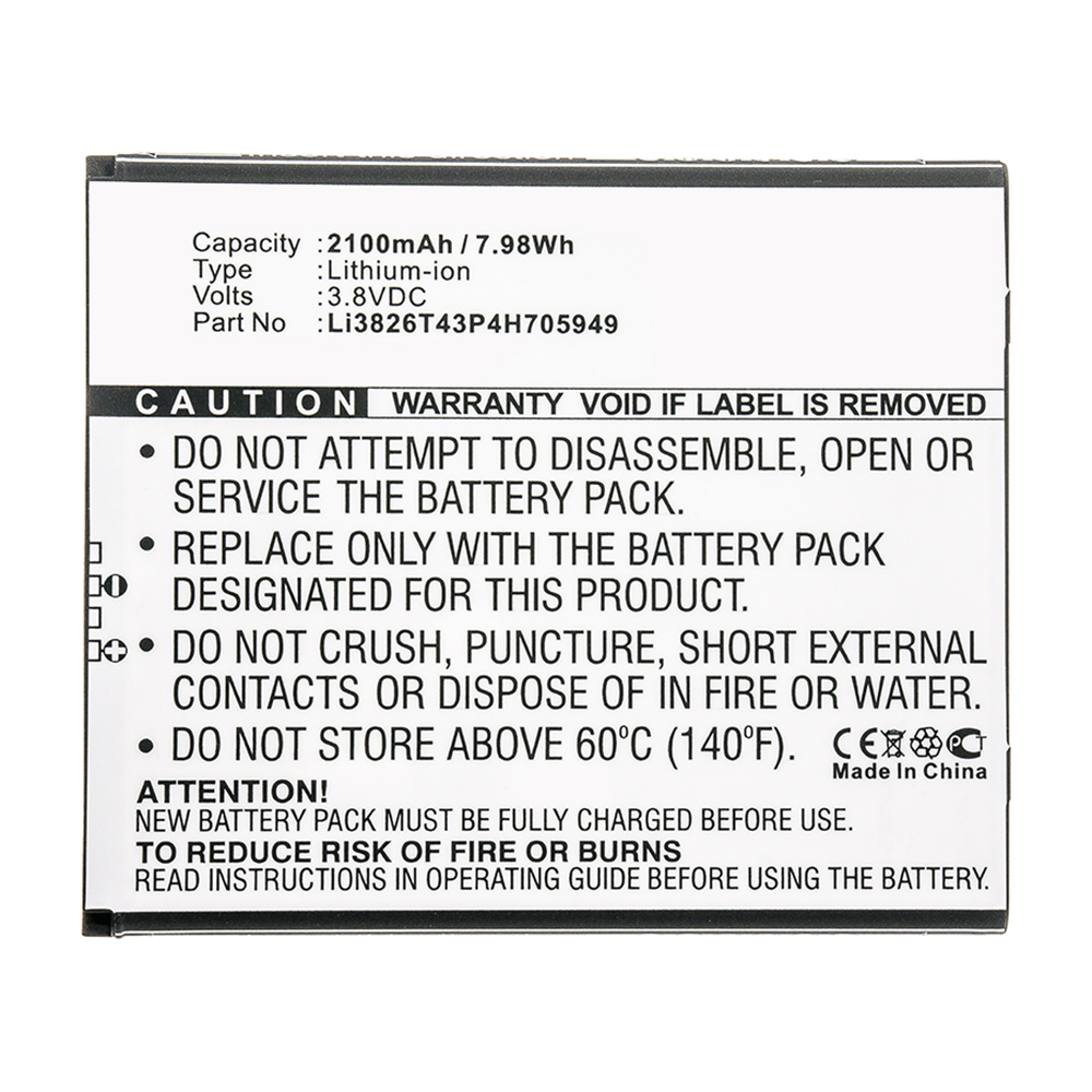Synergy Digital Cell Phone Battery, Compatible with ZTE Li3826T43P4H705949 Cell Phone Battery (Li-ion, 3.8V, 2100mAh)