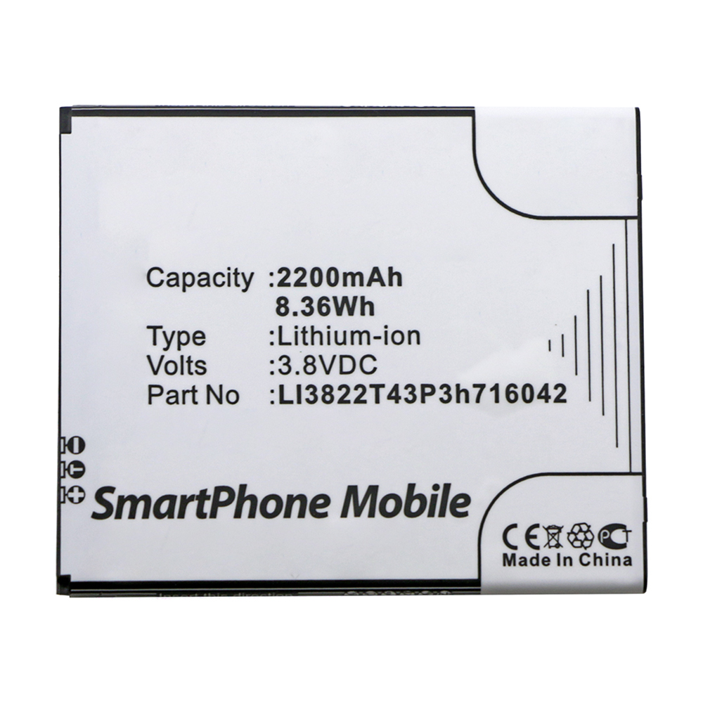 Synergy Digital Cell Phone Battery, Compatible with ZTE LI3822T43P3h716042 Cell Phone Battery (Li-ion, 3.8V, 2200mAh)